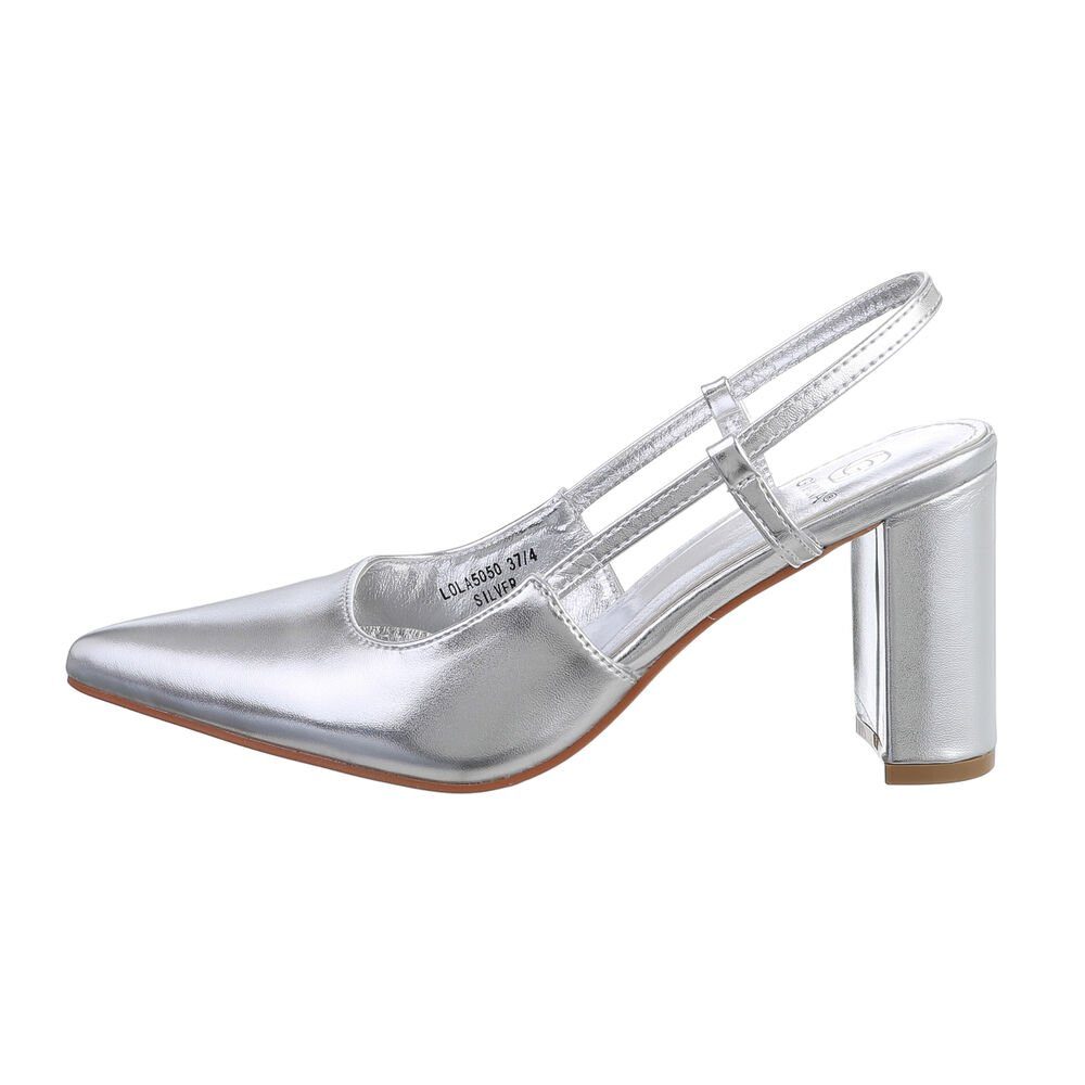 Ital-Design Damen Abendschuhe Elegant Туфли на шнуровке Blockabsatz High Heel Туфли in Silber