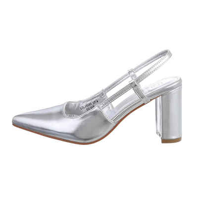 Ital-Design Damen Abendschuhe Elegant Schnürpumps Blockabsatz High Heel Pumps in Silber