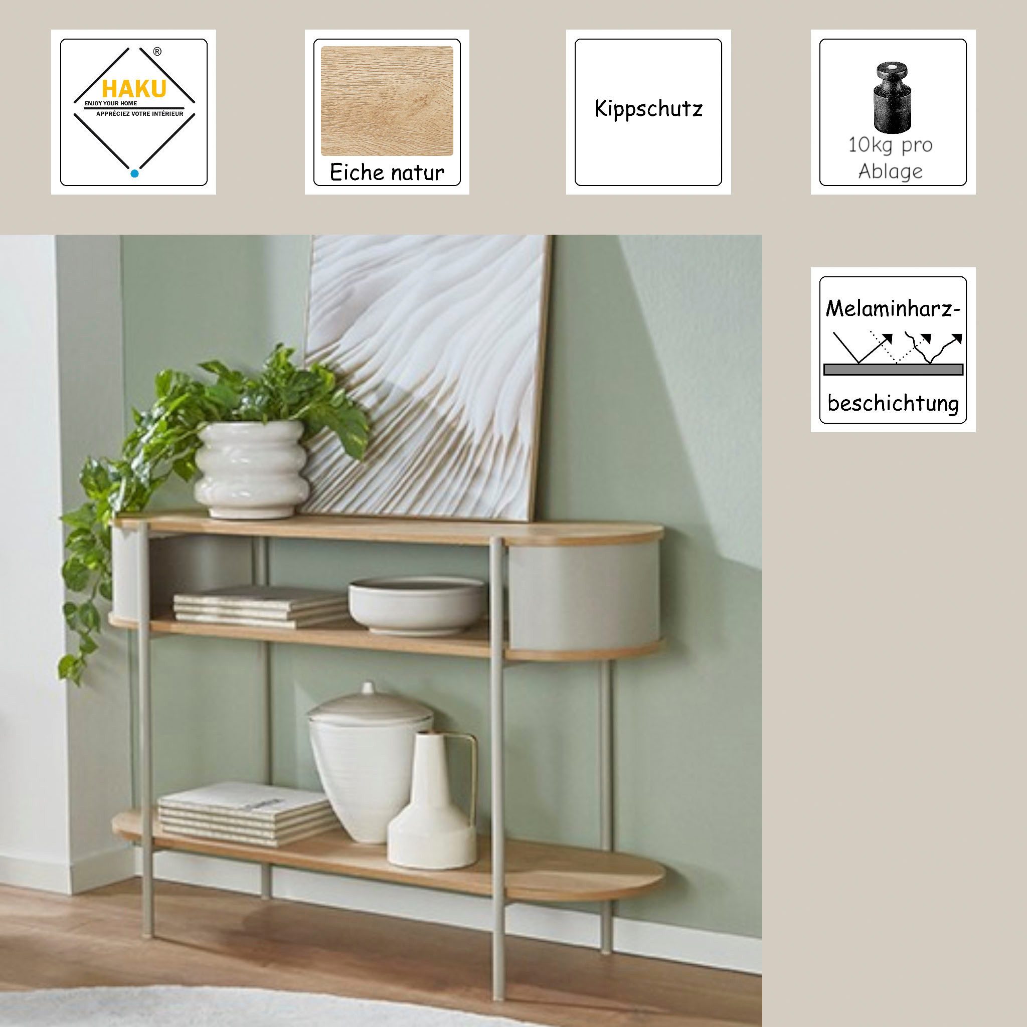 HAKU Konsolentisch Beistelltisch (1-St), oval - aus MDF Braun B/T/H 110/39/76 cm