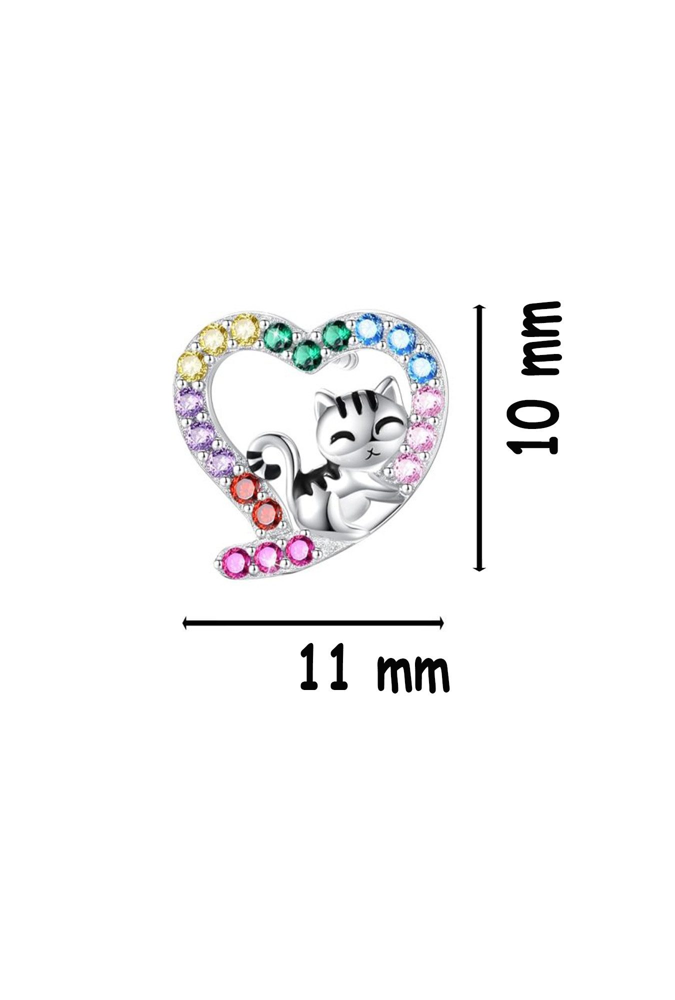 Limana Paar Ohrstecker süße Katzen Herz Mädchen Ohrringe 925 Silber bunte Zirkonia (Kinder Schmuck Geschenk-Idee inkl. Dose), Einschulung Ostern Weihnachten Geb – Bild 3 von 5