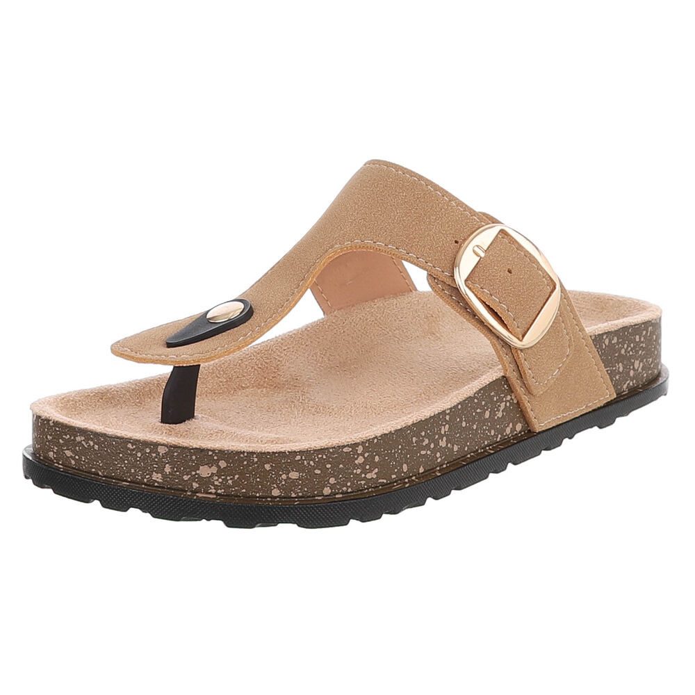 Ital-Design Modische Flip-Flops mit Schnalle für Damen Zehentrenner (91512240) Flach Zehentrenner in Hellbraun