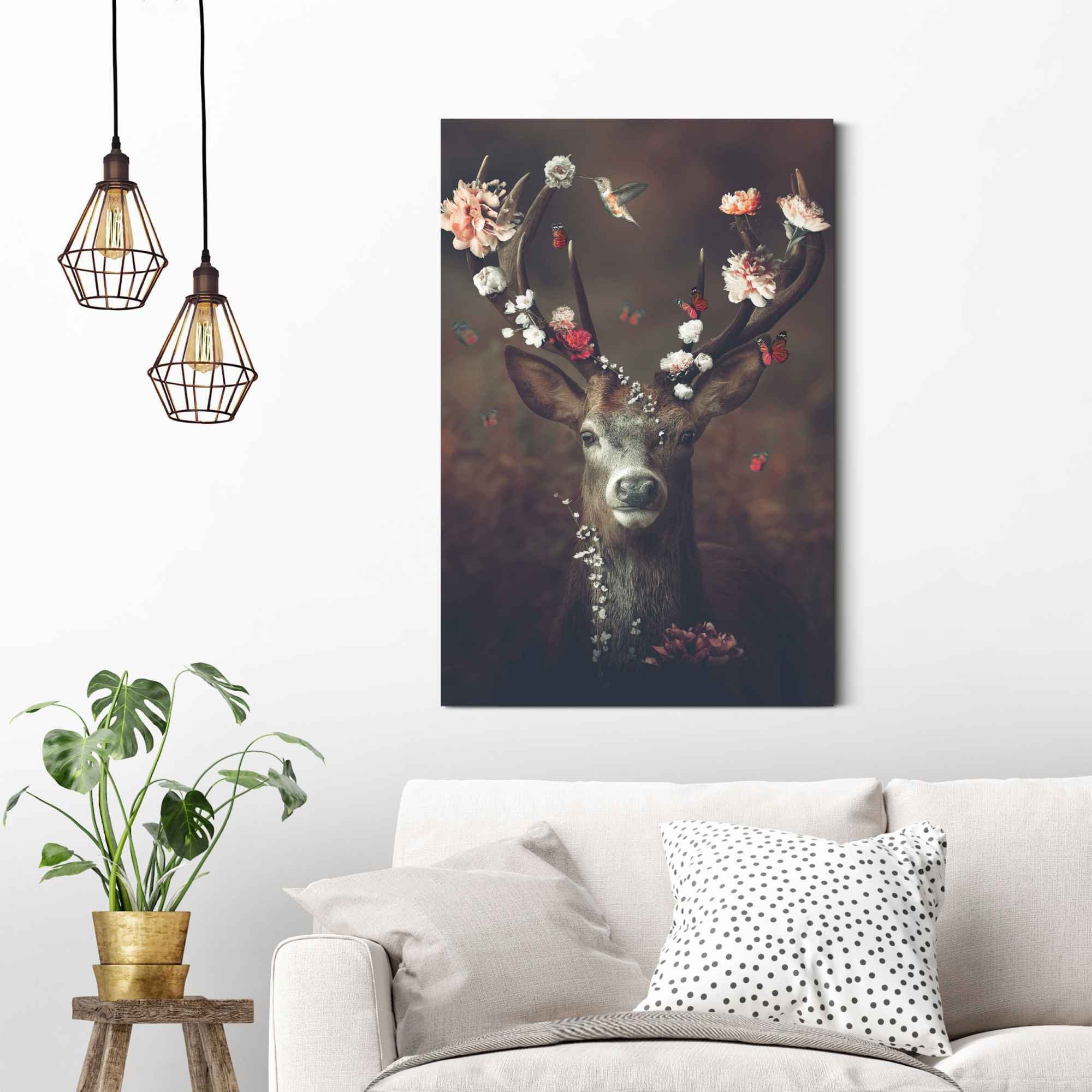 Reinders! Wandbild Hirsch Romantisch - Kolibri - Schmetterling - Blumenkran günstig online kaufen