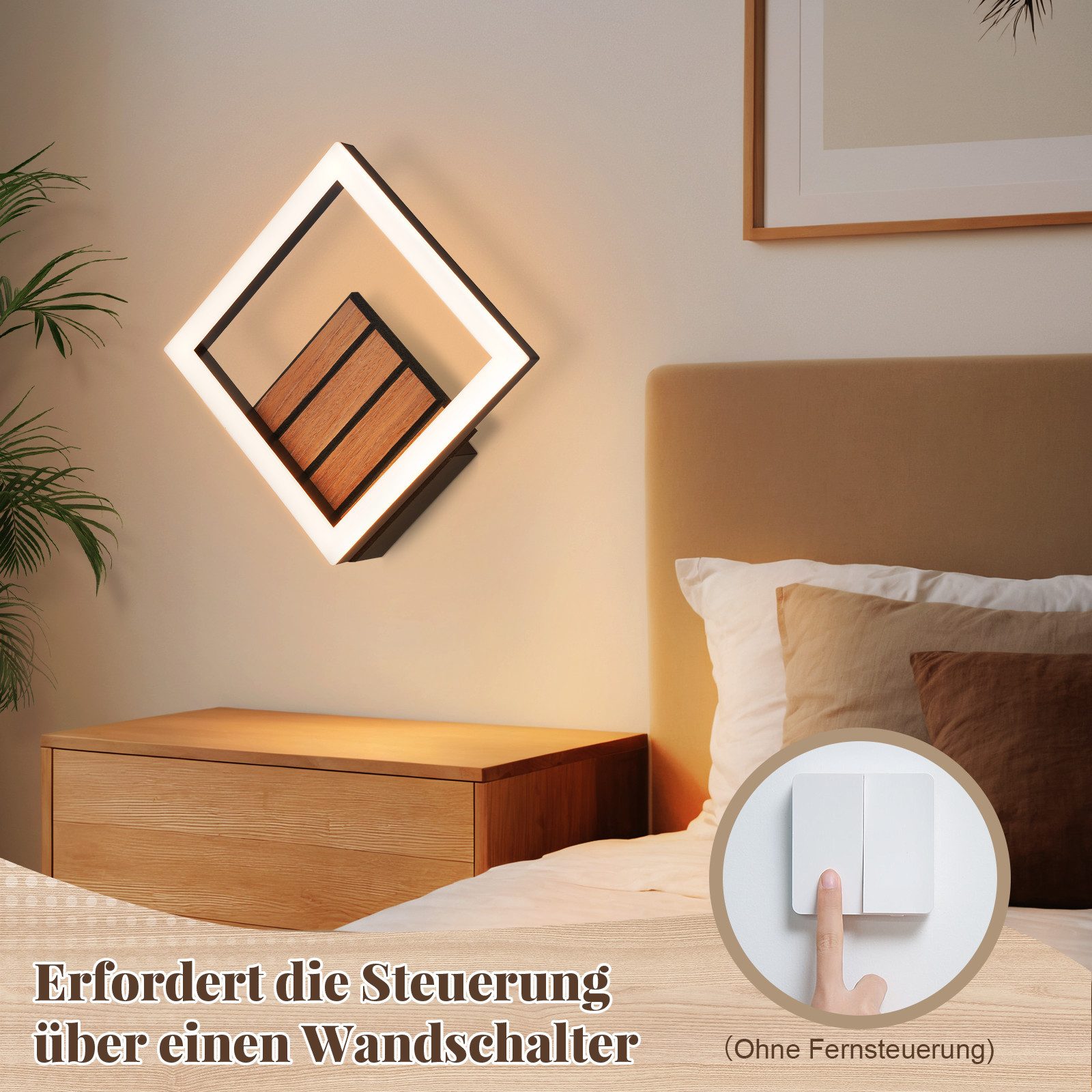 Nettlife LED Wandleuchte 17/20cm Holzoptik 6/7W 3000K Warmweiß Indirekte Wandlampe, LED fest integriert, Warmweiß, für Schlafzimmer Wohnzimmer Moderne Flurbeleuchtung Kleine Küchenlampe