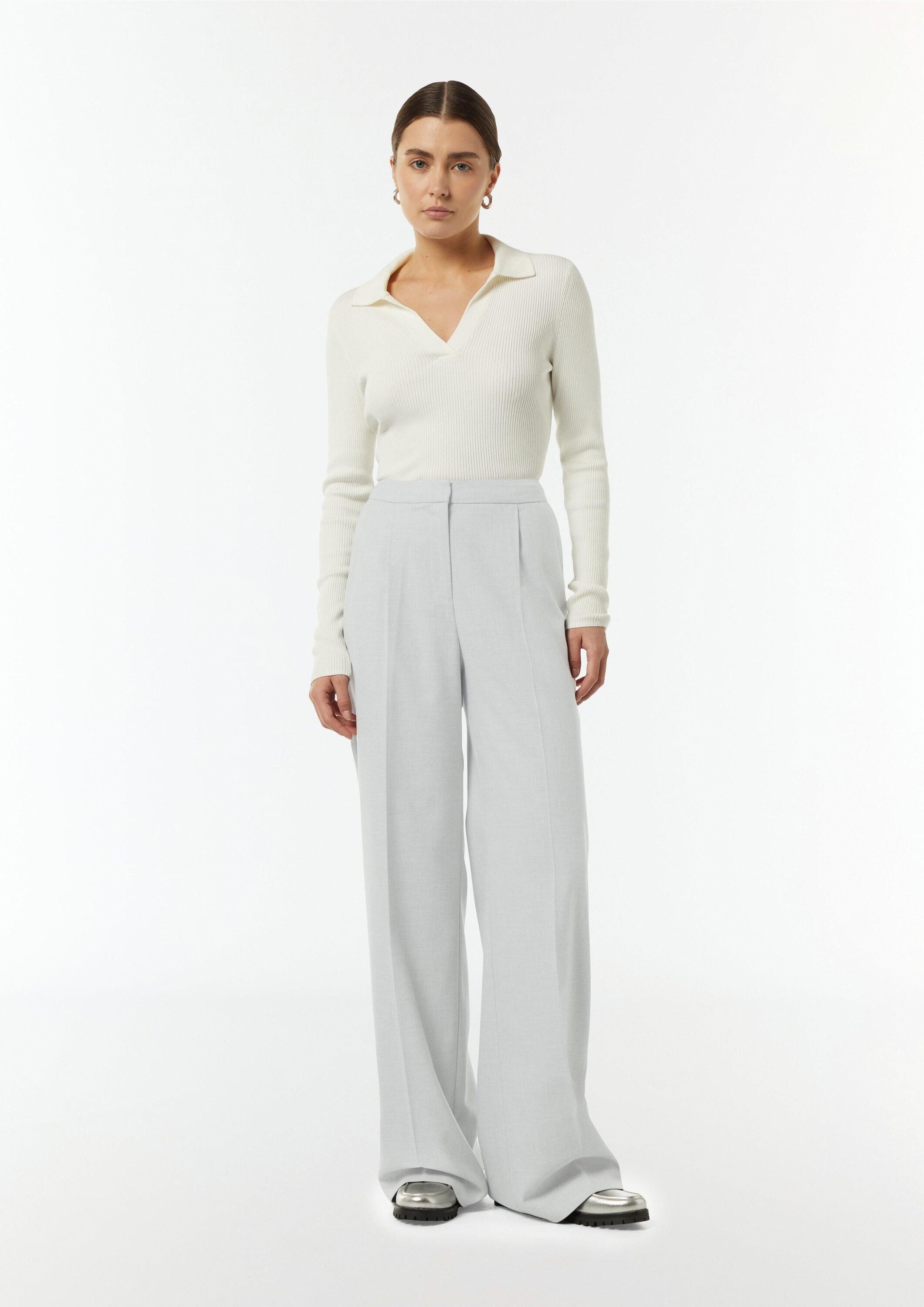 comma Chinos Hose Wide-Leg-Hose aus fließendem Flanell