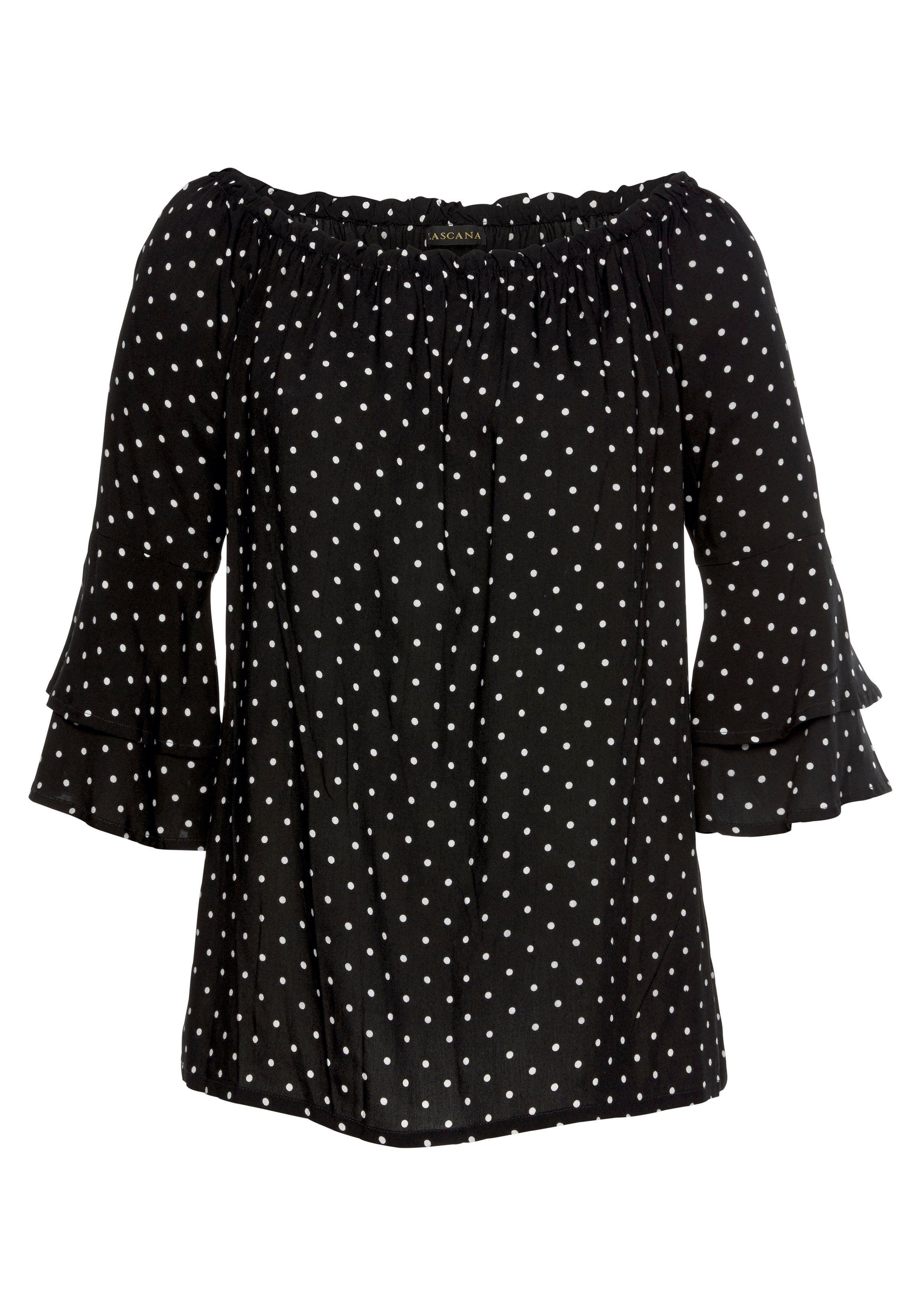 LASCANA Carmenbluse mit Pünktchendruck, Damenbluse, schulterfrei, günstig online kaufen