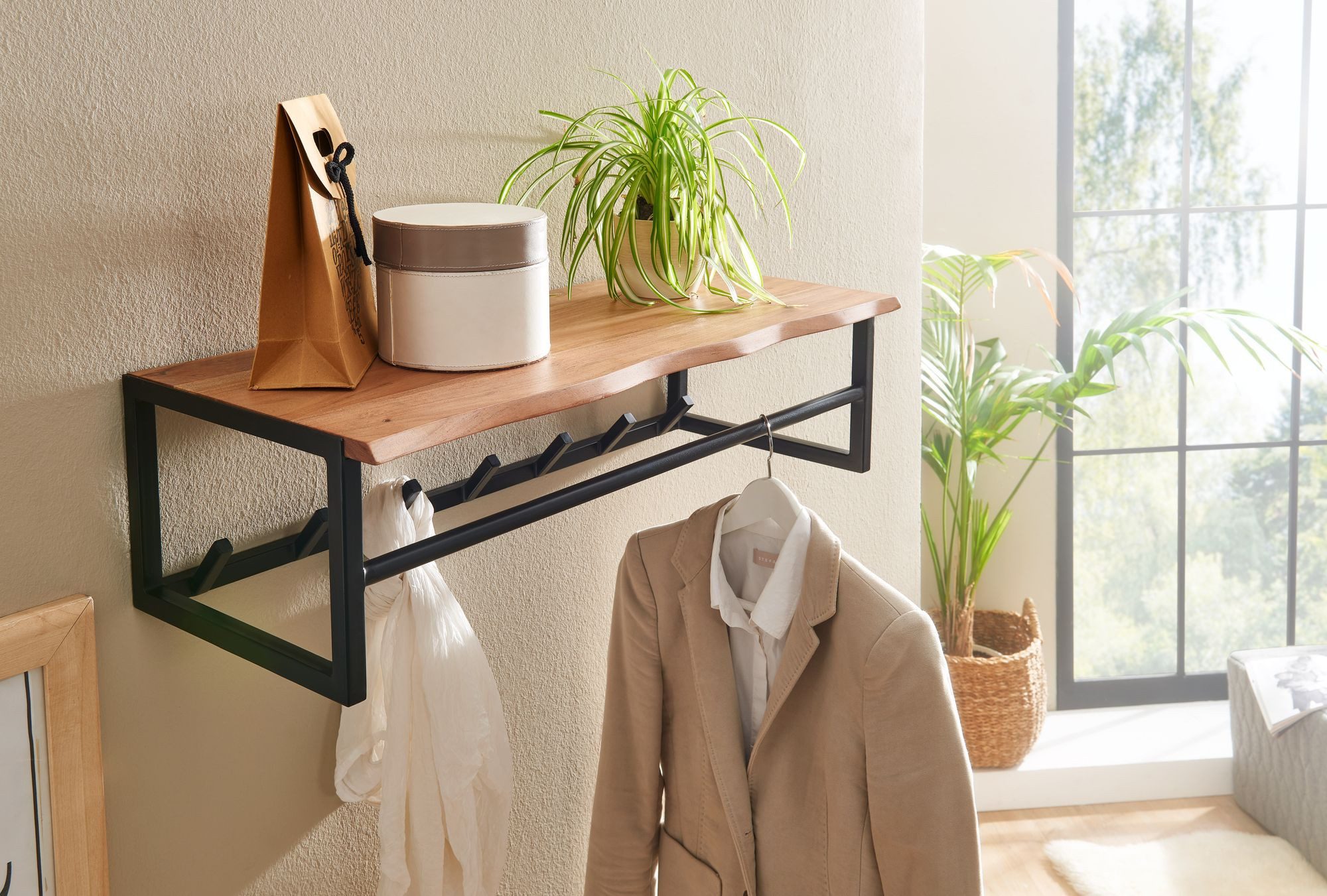 FINEBUY Garderobenpaneel Wandgarderobe Holz Metall 80 cm Garderobe mit Abla günstig online kaufen