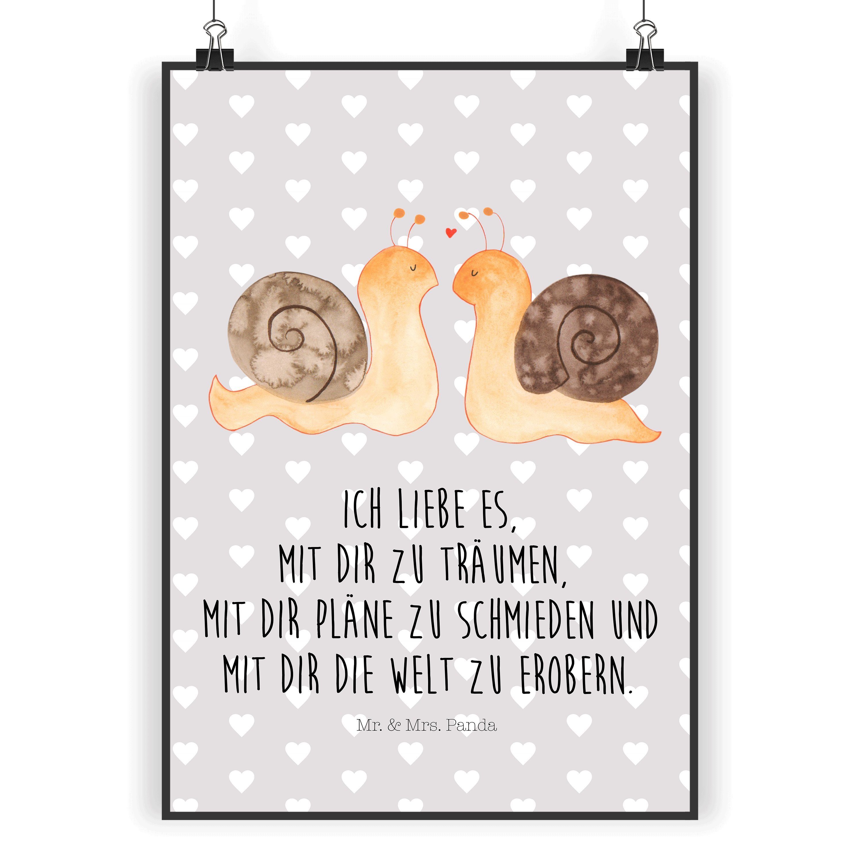 Mr. & Mrs. Panda Poster »Schnecken Liebe Grau Pastell Print