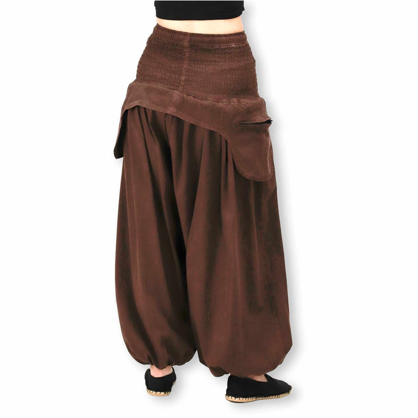 Unifarben praktische Hose Vintage KUNST Damen Schürzentaschen Braun UND MAGIE Haremshose Haremshose/Jodhpur-Hose