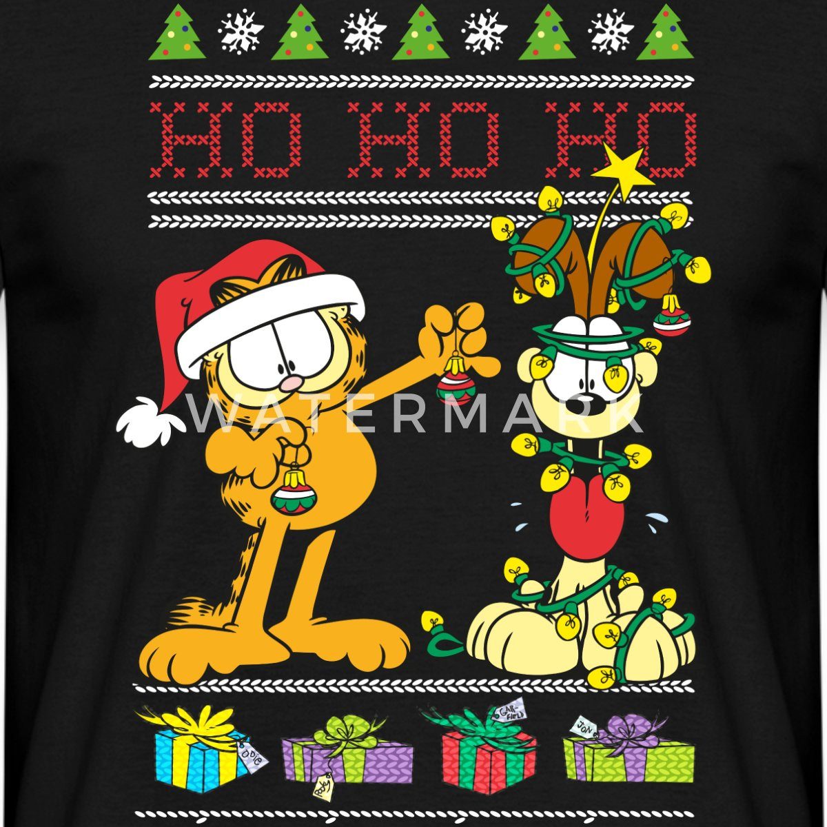 Spreadshirt T-Shirt Garfield Und Odie Hohoho Ugly Christmas Weihnachten Män günstig online kaufen