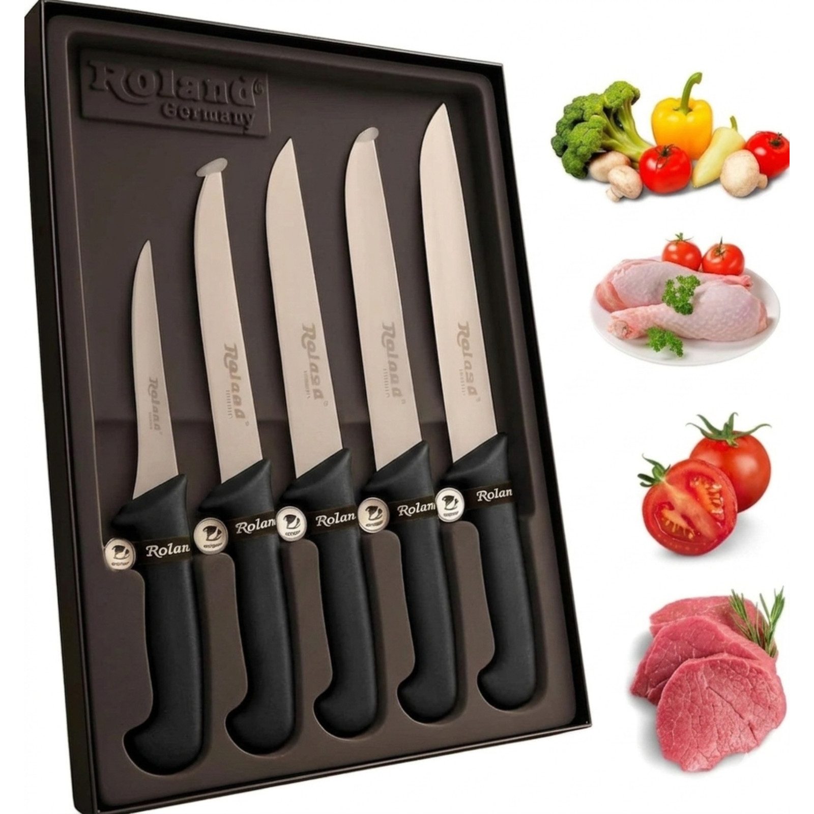 Visaggio Messer-Set Roland Kochmesser Küchenmesser Set 5-tlg. Edelstahl, Ergonomisches Design, langlebig und vielseitig einsetzbar