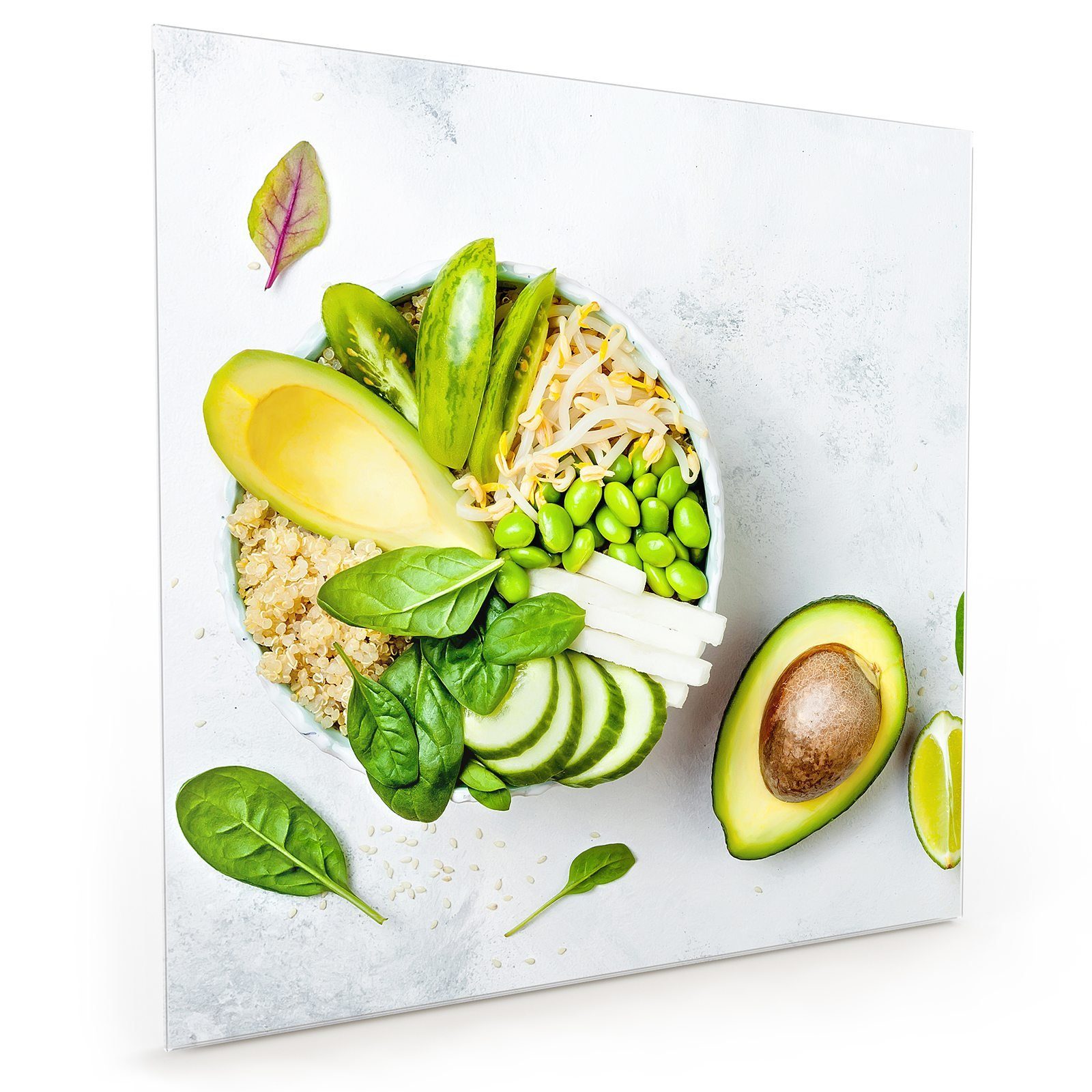 mit Primedeco Spritzschutz Küchenrückwand Glas mit Salat Küchenrückwand Motiv Avocado