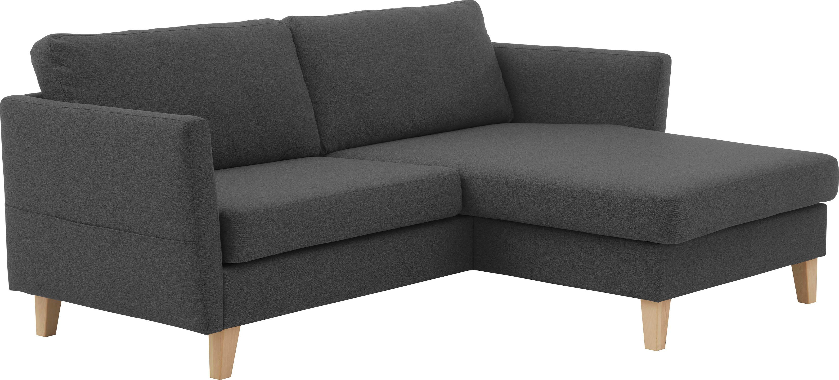 ATLANTIC home Mailo, Seitentaschen, Recamiere collection Ecksofa mit Massivholzfüße montierbar, beidseitig anthrazit