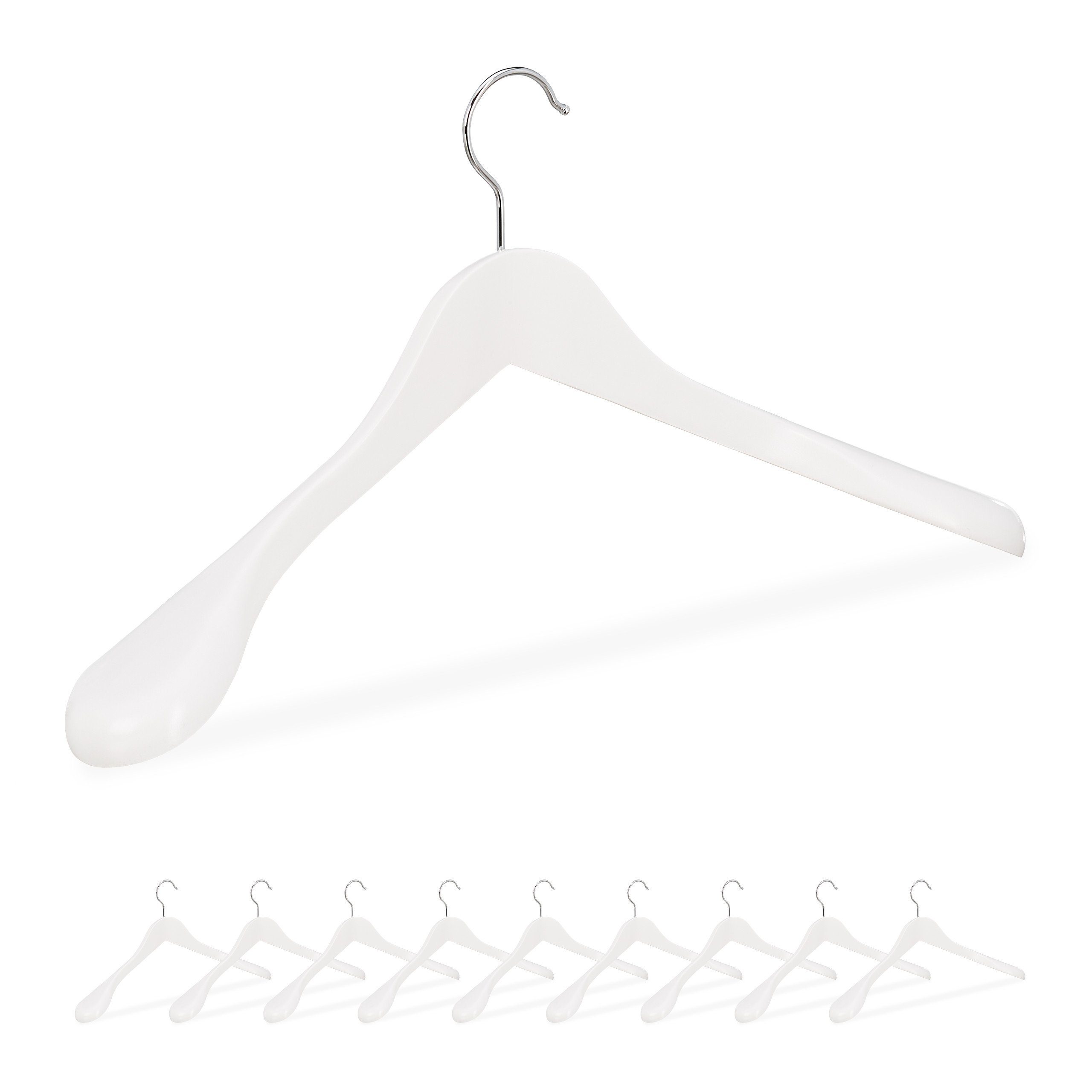 relaxdays Kleiderbügel Anzug Kleiderbügel 10er Set, Weiß Weiß Silber