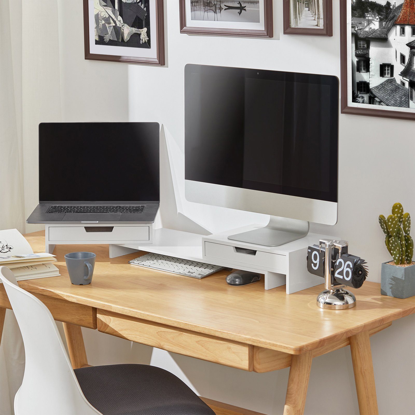 SoBuy Monitor-Halterung BBF04, (Design Monitorerhöhung für 2 Monitore Monitorständer Bildschirmständer) – Bild 3 von 5