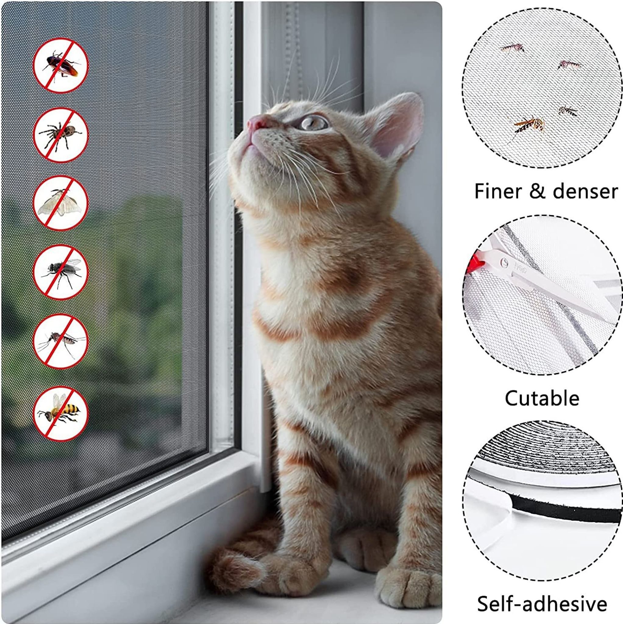 FELIXLEO Moskitonetz Fliegengitter Fenster 4 Stk 150x200cm Moskitonetz Schwarz (1 St) – Bild 4 von 5