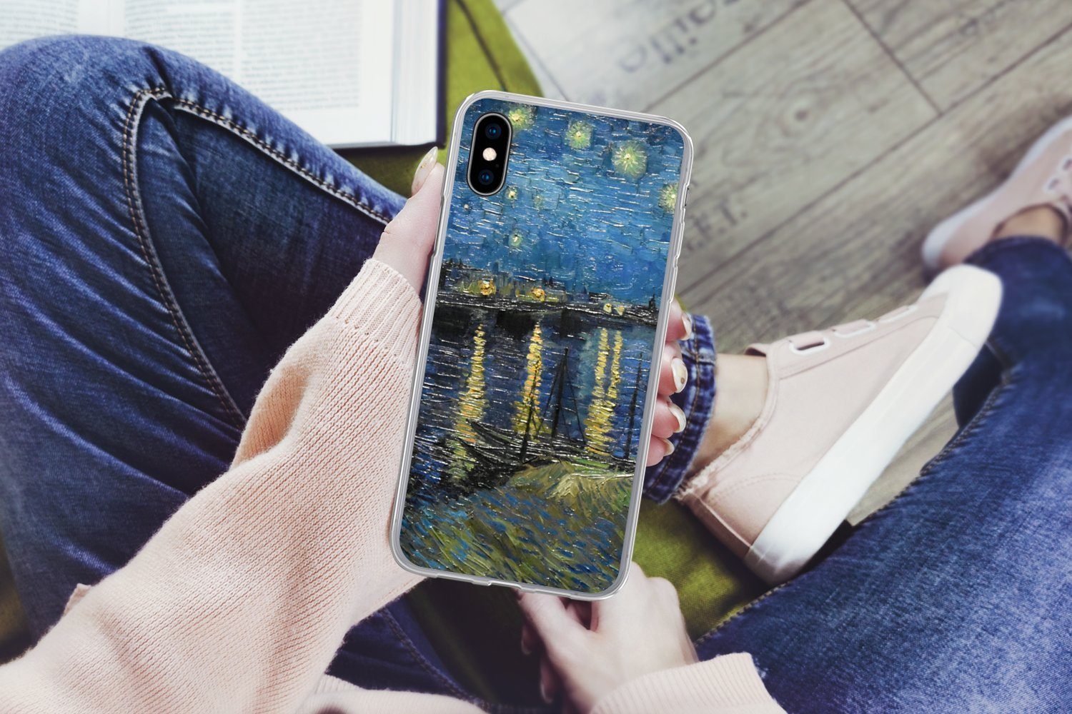MuchoWow Handyhülle für Apple iPhone X Sternennacht über der Rhone - Van Gogh - Kunst, Smartphone-Bumper, Print, Handy Schutzhülle Dünn