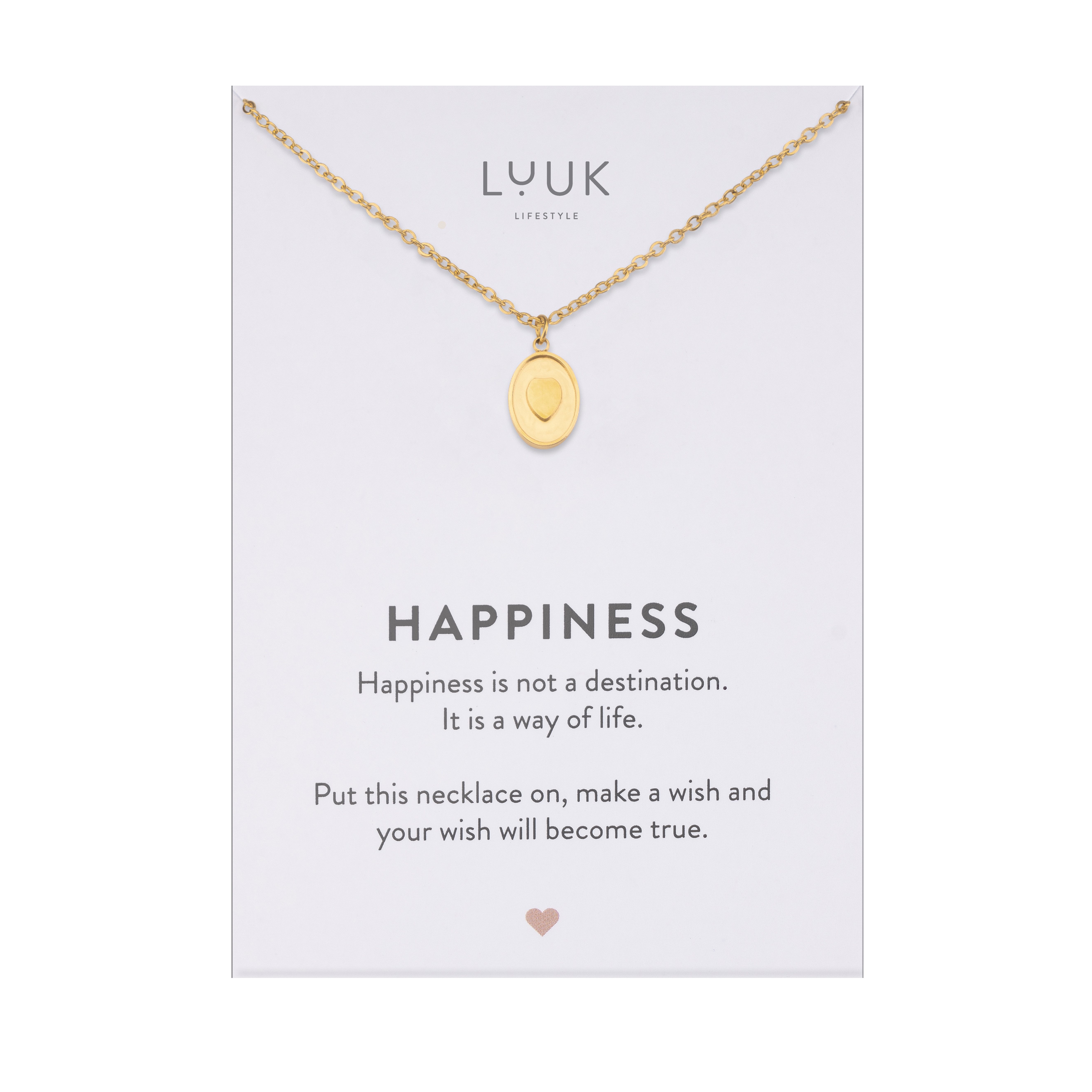LUUK LIFESTYLE Kette mit Anhänger Herz Medallion, mit HAPPINESS Spruchkarte, feminin und zeitlos
