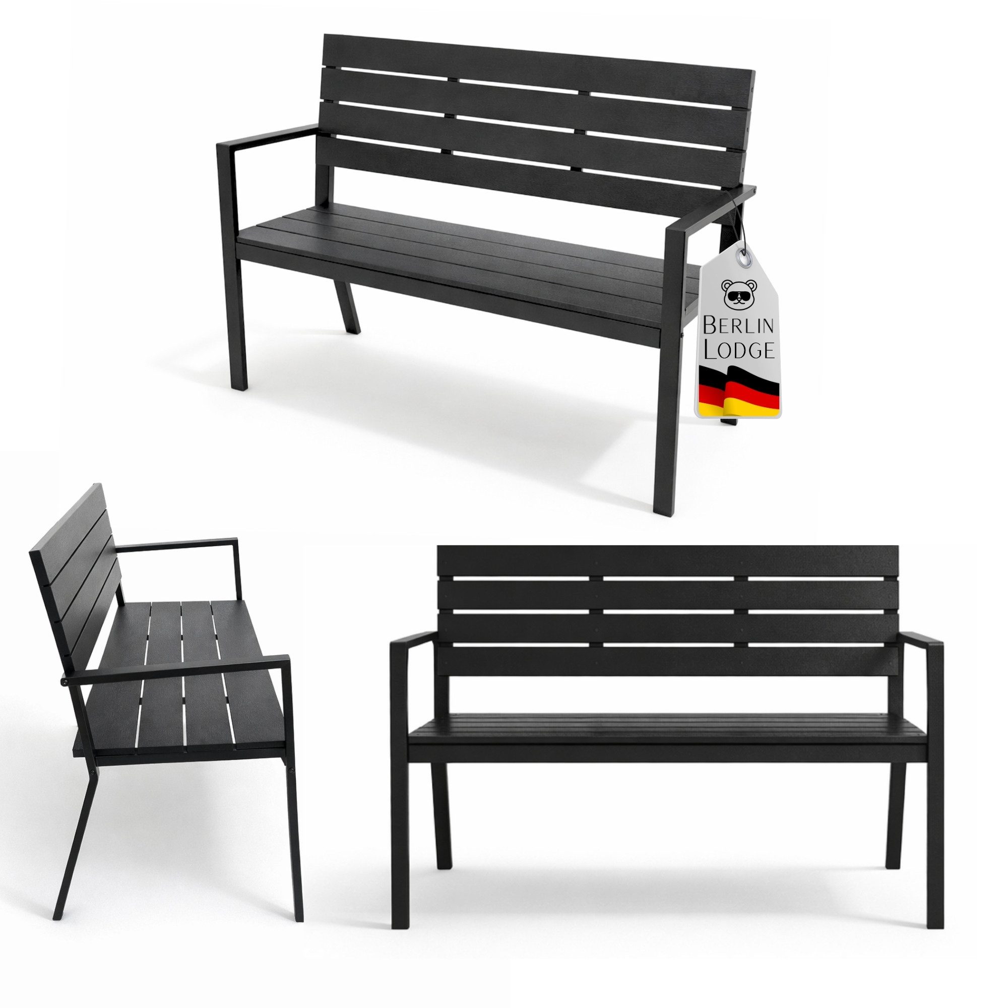 PROREGAL® Gartenbank MALLORCA Holzoptik Kunststoff & Metall 3-Sitzer, Kunststoff/Metall Balkonbank Holzbank Gartenmöbel Sitzbank Parkbank