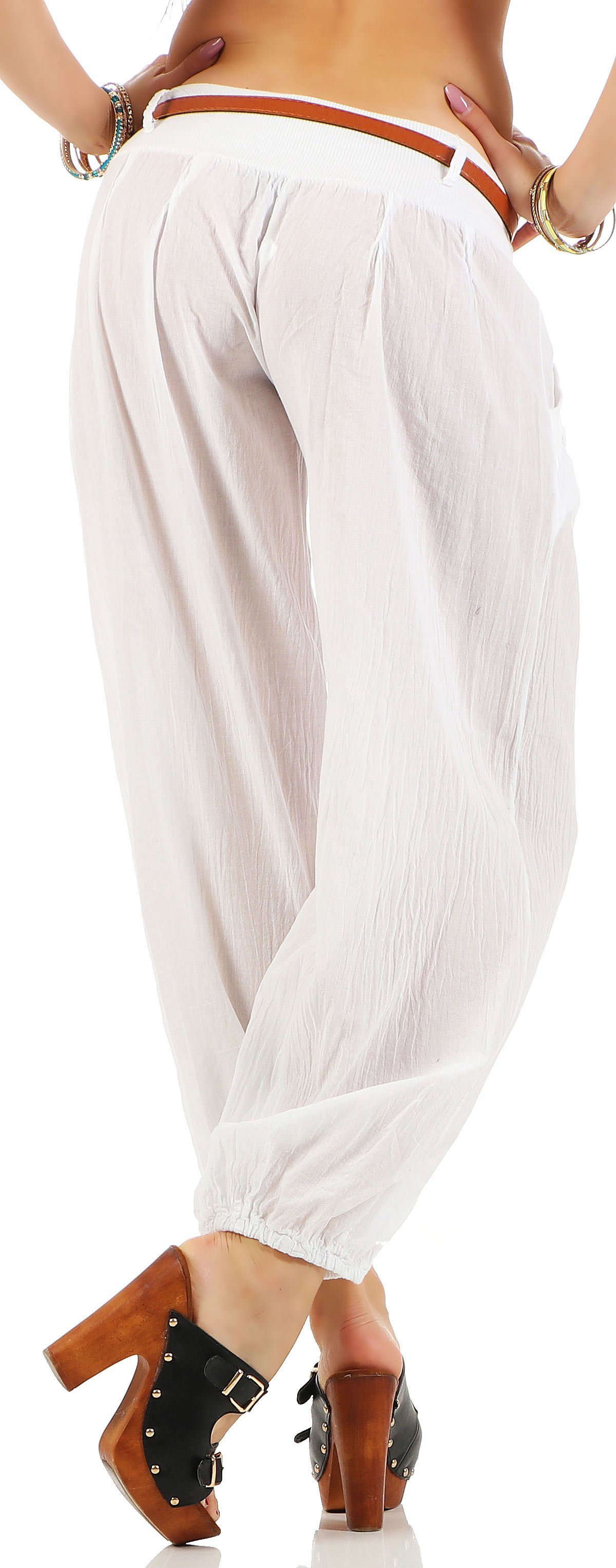 malito more than fashion Haremshose malito Damen Chino Hose in Uni Farben, Freizeithose mit Gürtel, Sommerhose mit Gürtel