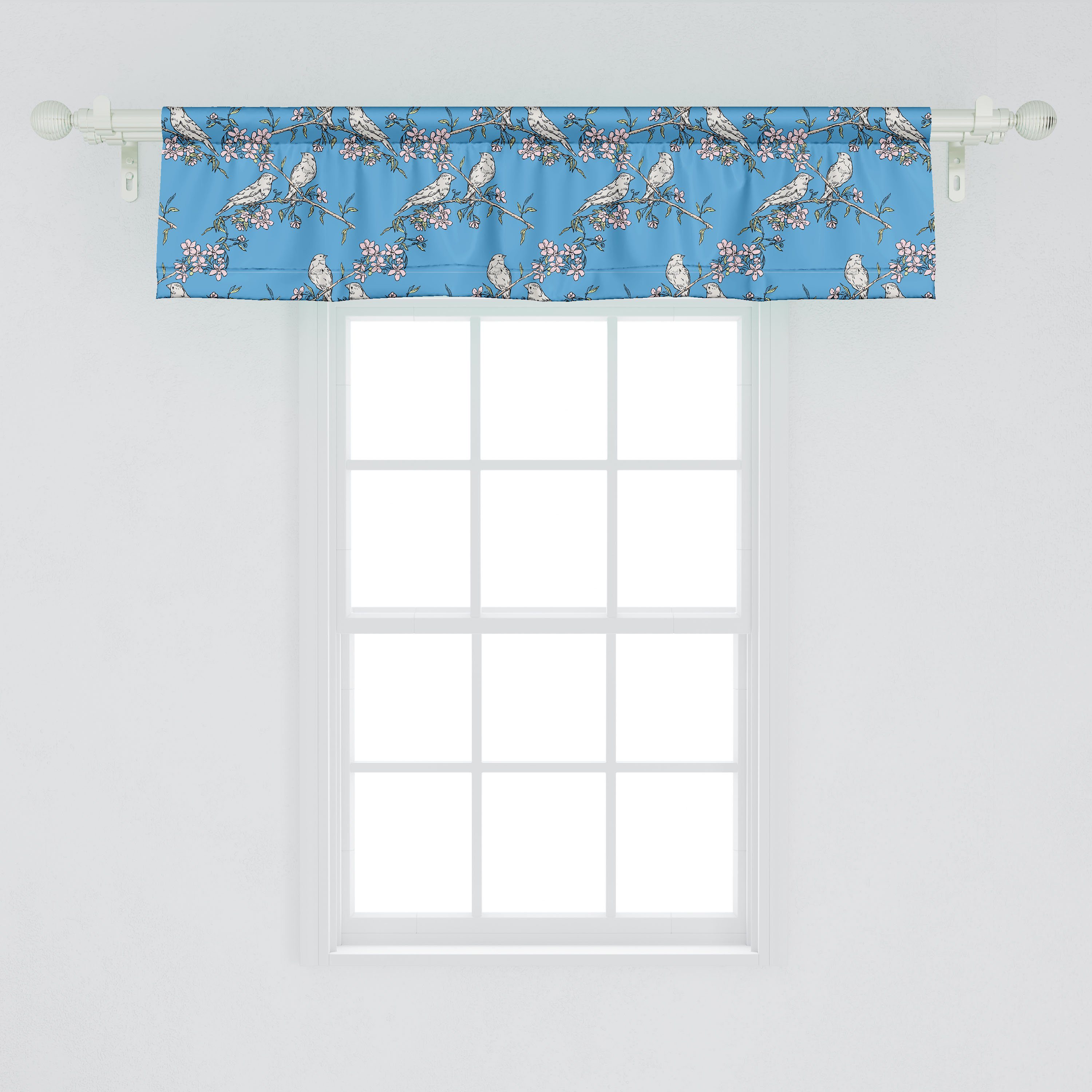 Küche Dekor Vögel Finke Volant mit Stangentasche, Scheibengardine für Vorhang Blossom Abakuhaus, und Microfaser, Schlafzimmer Cherry