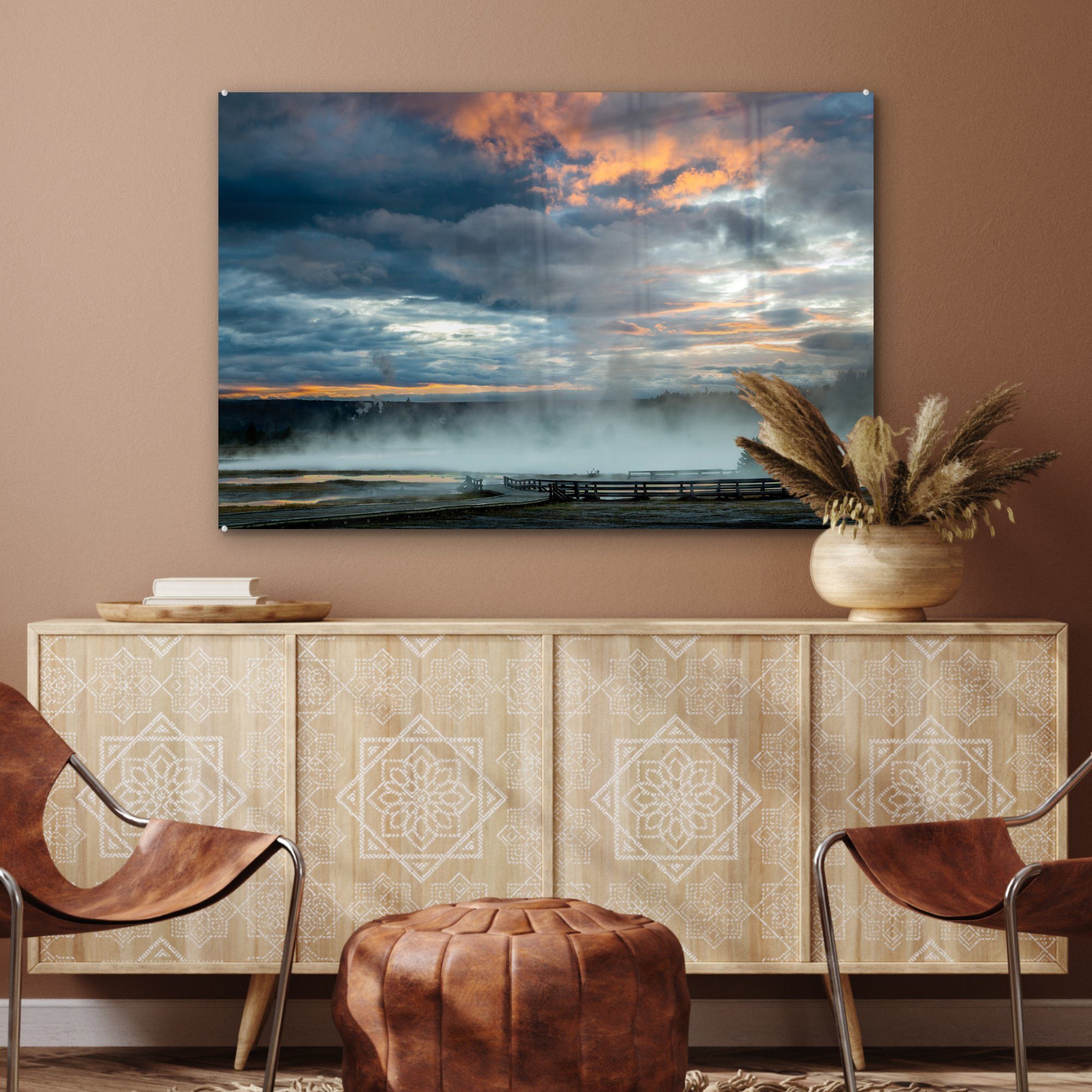 St), Schlafzimmer Acrylglasbild - Wohnzimmer Luft MuchoWow Nebel, (1 - Yellowstone Acrylglasbilder &