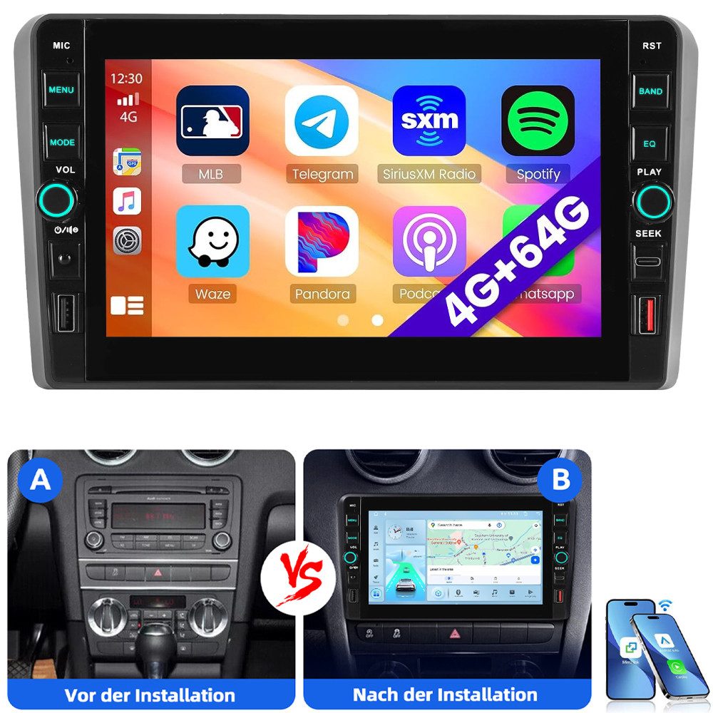 ESSGOO Für Audi A3 S3 RS3 8P 8V Android 15 Carplay Autoradio (RDS, Digitalradio (DAB), FM, AM)