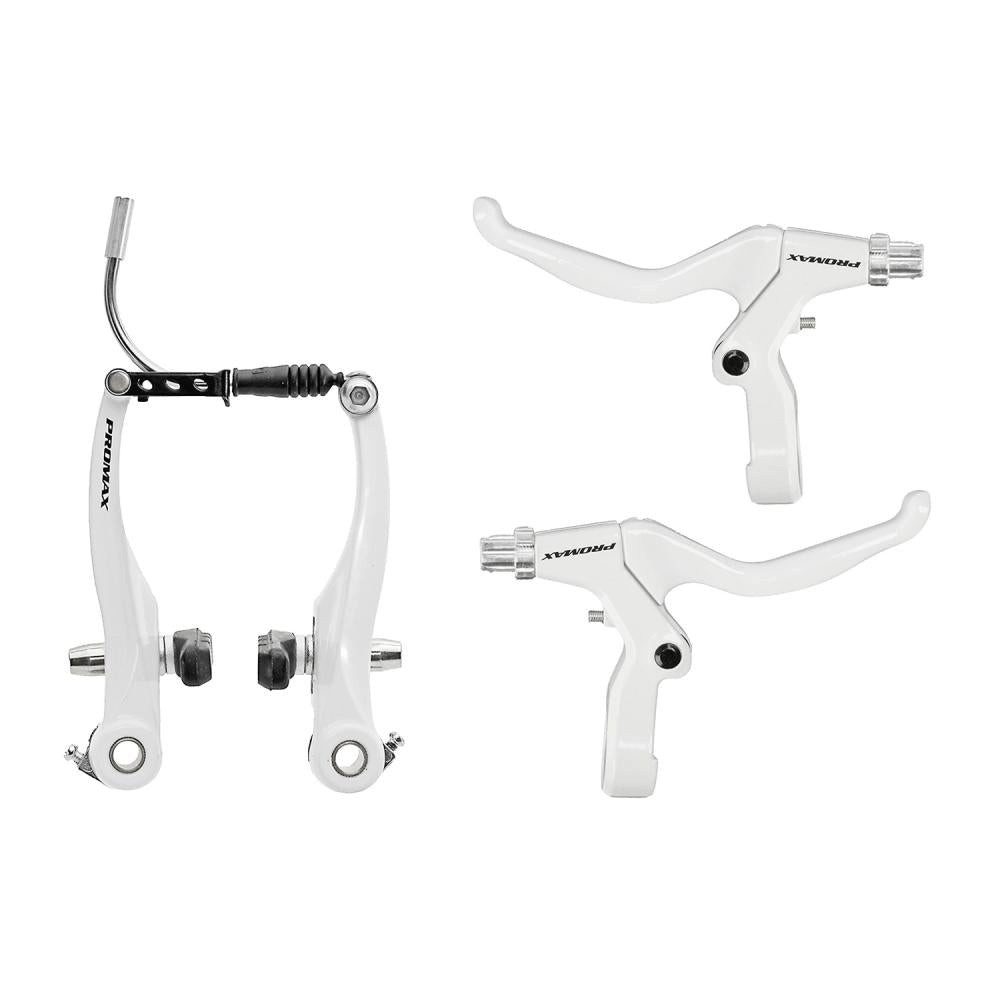 Promax Felgenbremse Promax Bremsenset V-Brake mit Bremshebeln vorne hinten weiß Aluminium