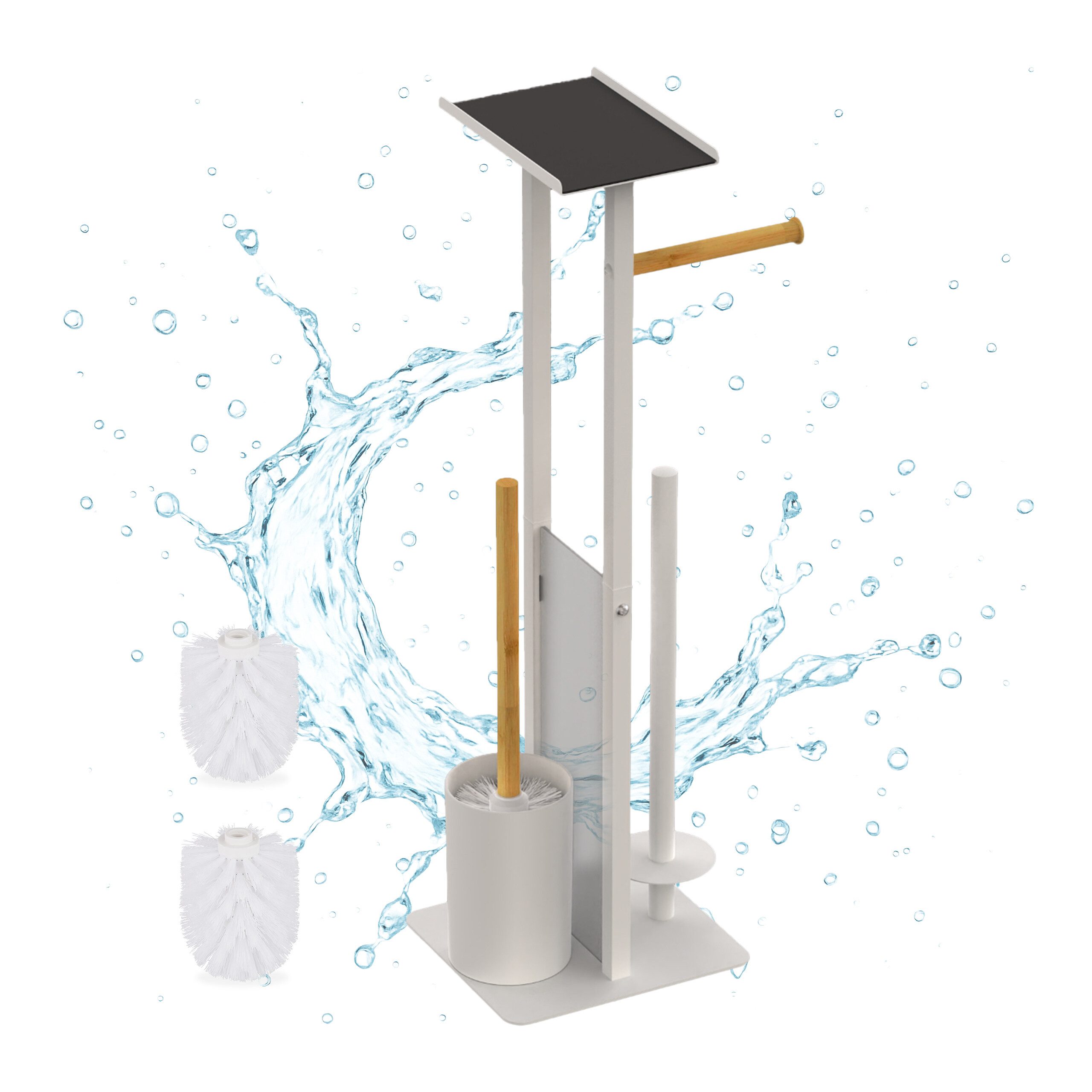 relaxdays WC-Garnitur Metall & Bambus, weiß günstig online kaufen