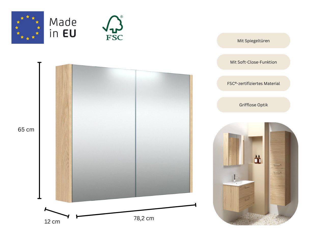 welltime Spiegelschrank Scandic verspiegelt, mit Soft-Close-Funktion, verschiedene Breiten, FSC®