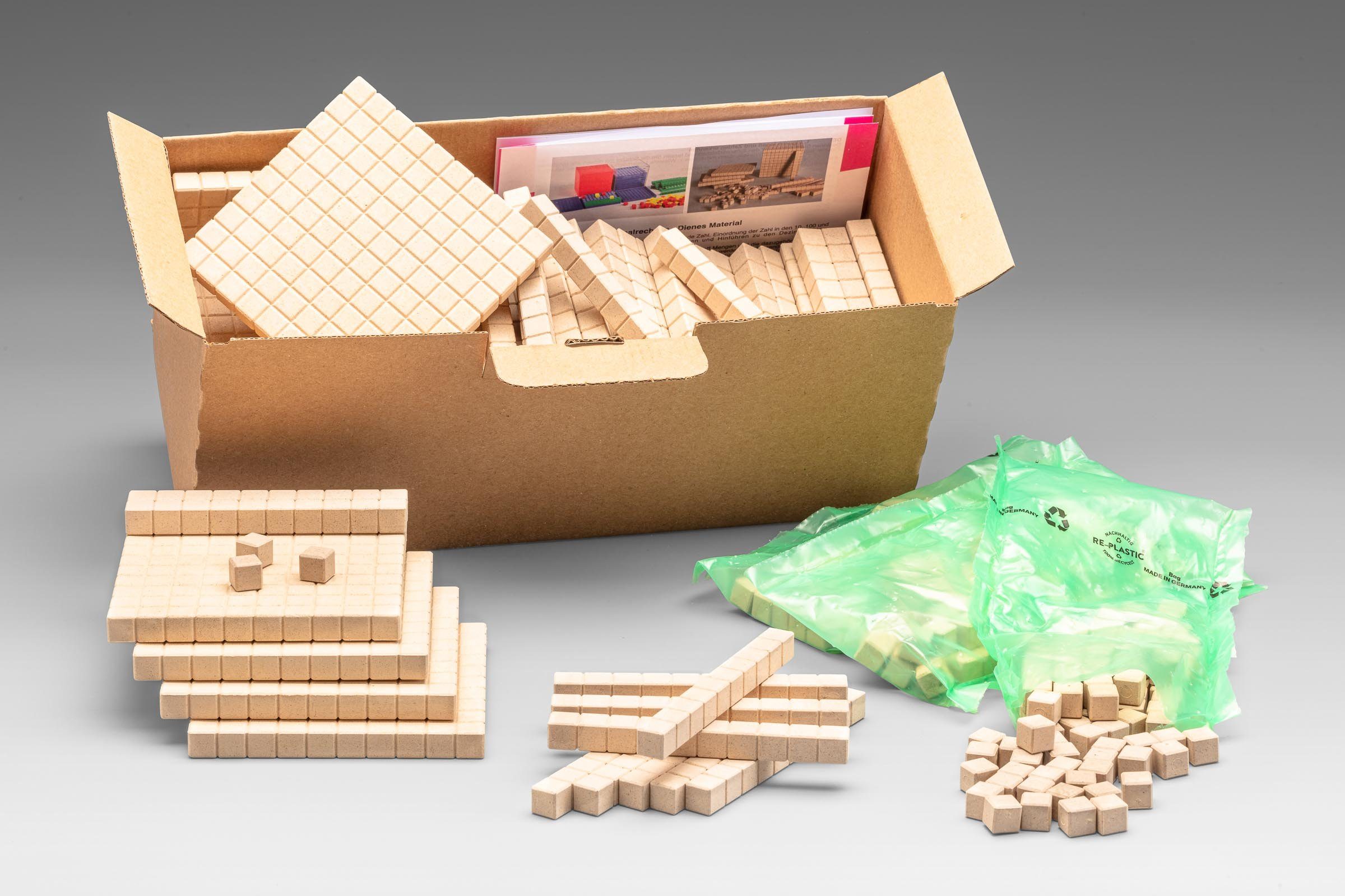 Wissner® aktiv lernen Lernspielzeug Dienes Klassensatz naturfarben (432 Teile), Dezimalrechnen RE-Wood®, RE-Plastic®