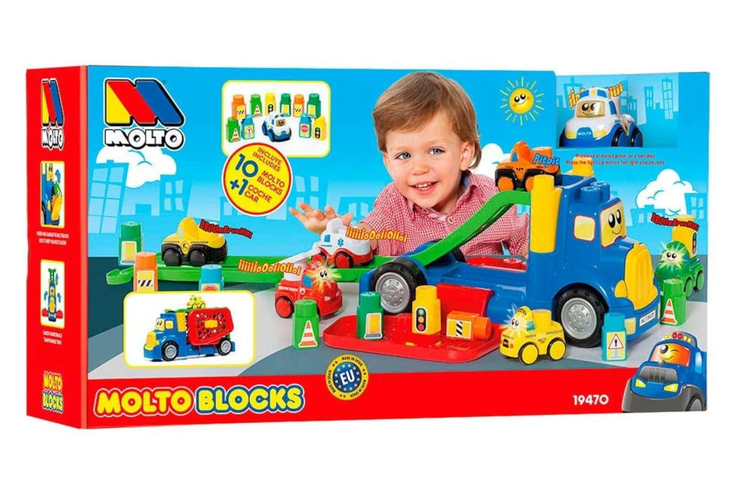 MOLTO Spielzeug-LKW Blocks LKW mit Zubehör Bausteine Auto mit Licht & Sound ab 12 Monaten, (Einzelartikel), Kompatibel mit allen Molto Blocks