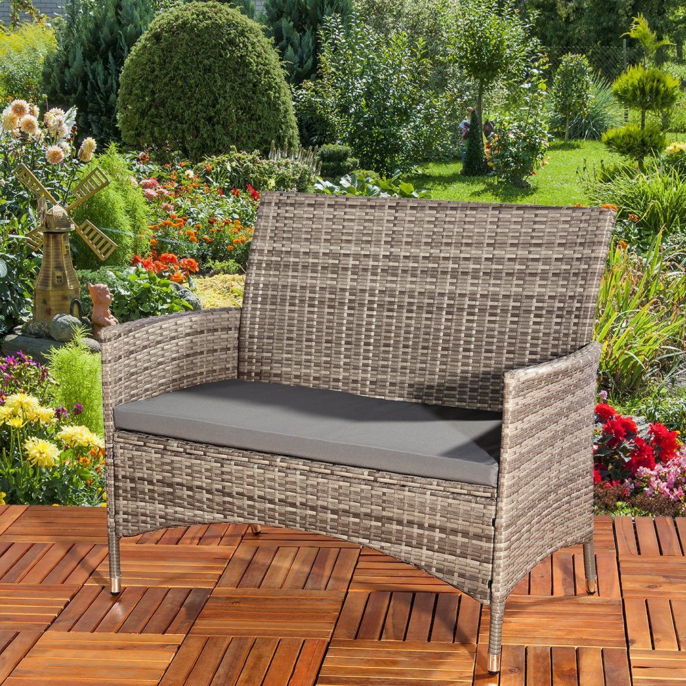 Mucola Gartenbank Gartenbank Sitzbank Polyrattan Schwarz Sitzpolster Balkon günstig online kaufen