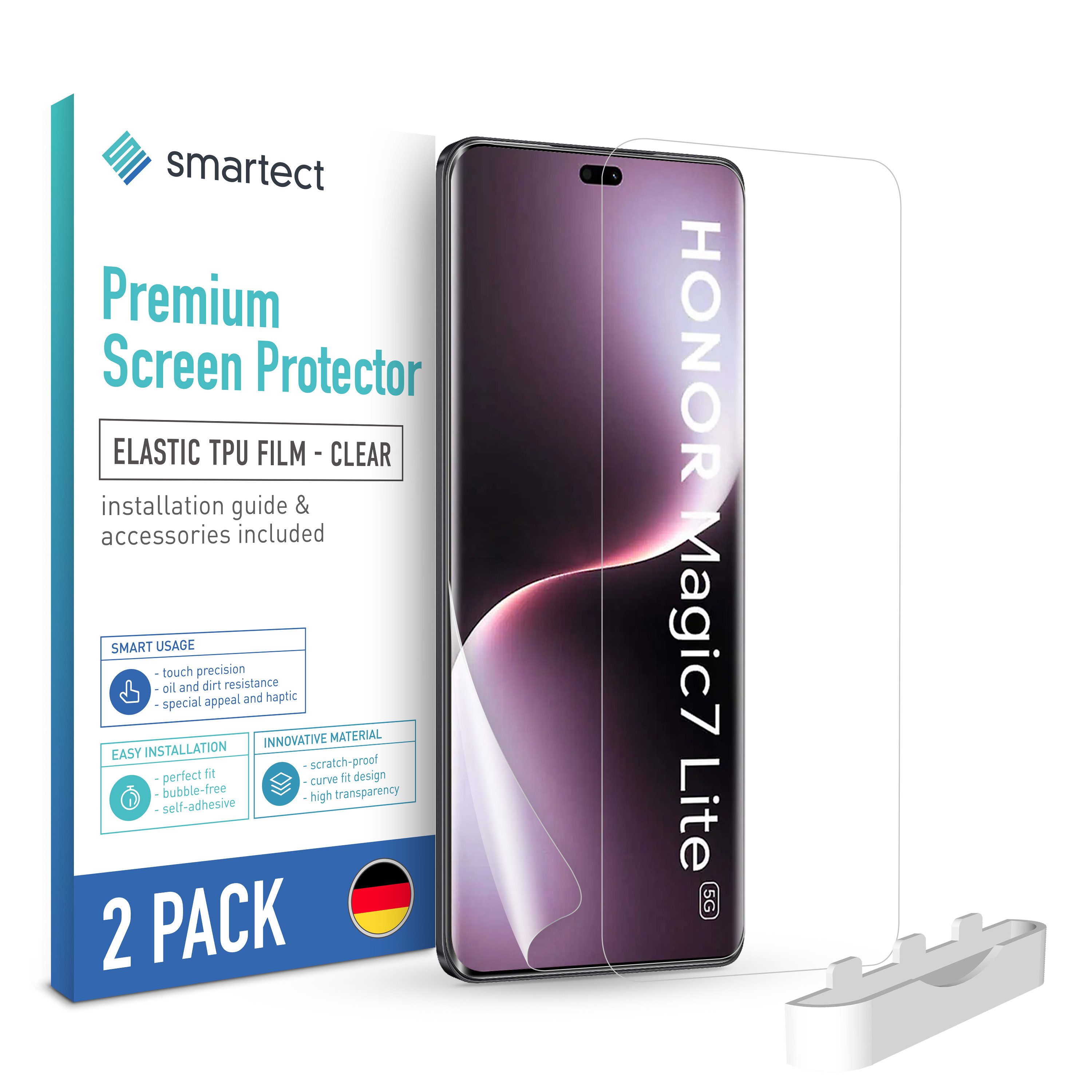 smartect Displayschutzfolie 2X TPU Schutzfolie Klar für Honor Magic 7 Lite für Honor Magic 7 Lite, Set, 2 Stück, Ultra-klar, Kratzfest, Blasenfrei, Oleophob, Fingerabdruck kompatibel