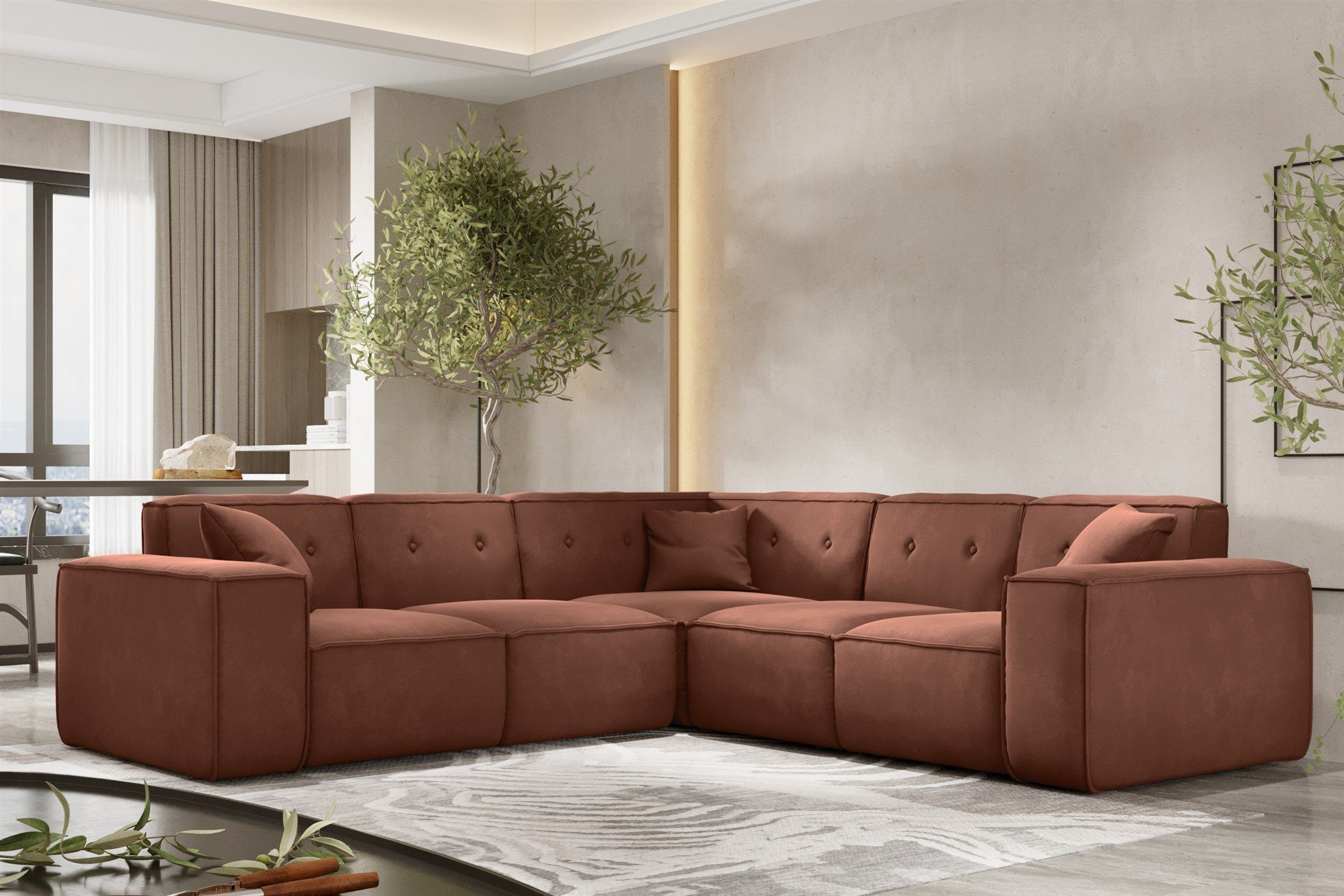 in inkl. Universal, Zierkissen, CESINA Seite Fun Möbel Ecksofa Rundumbezug Stoff Designersofa 3