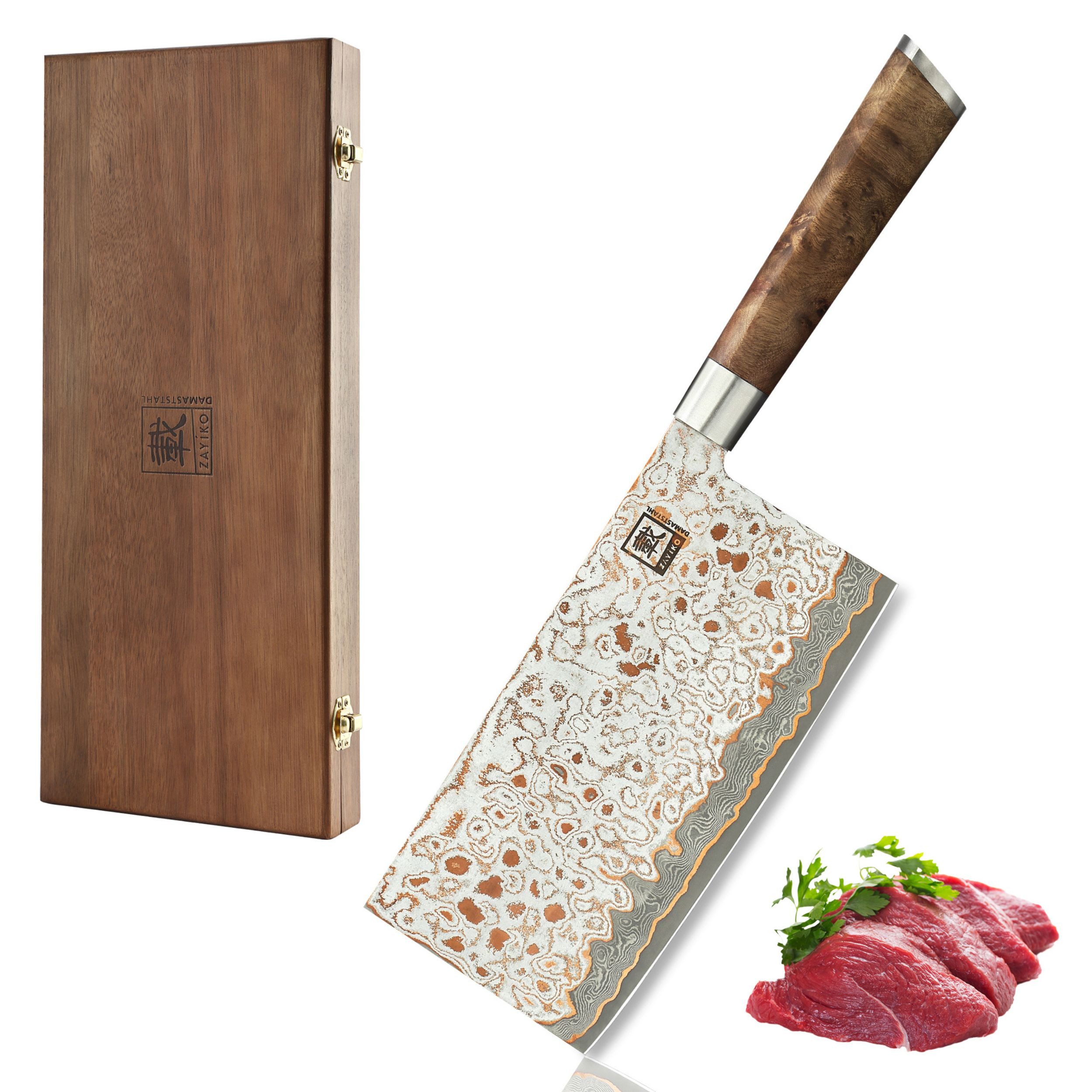 ZAYIKO Asiamesser MysticMagma Küchenmesser Chai Dao 17,5 cm Kupfer-Bronze-Damastklinge, Damaststahl, Kupfer-Bronze-Einlage