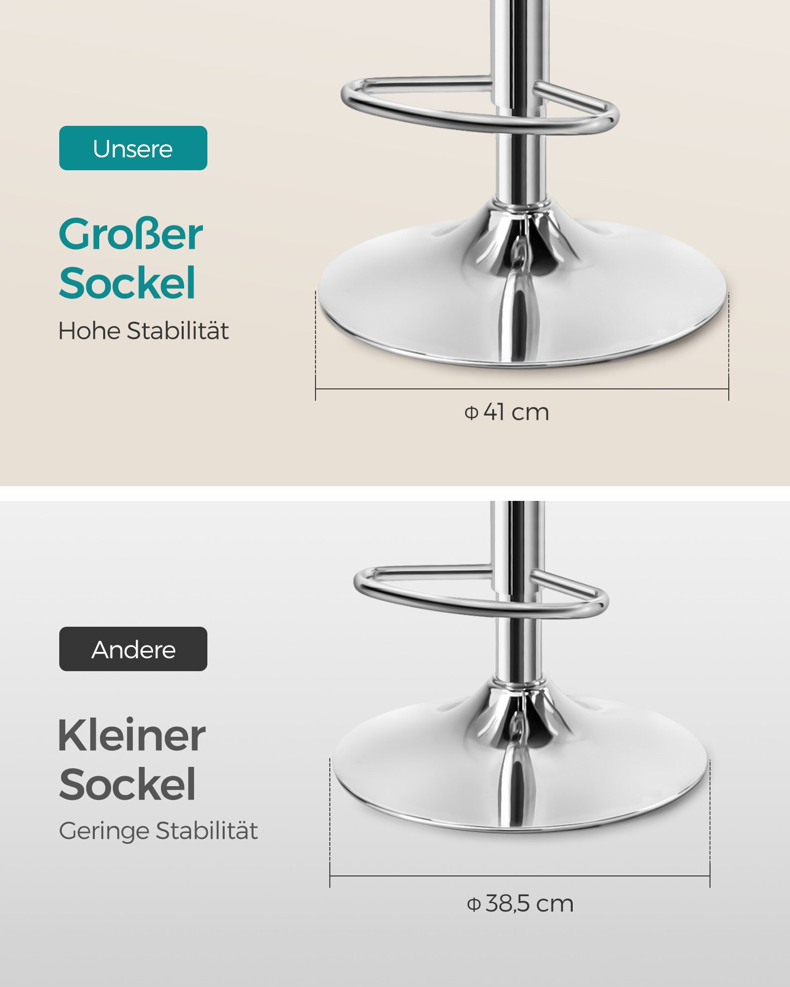 SONGMICS Barhocker 2er Set Barstuhl mit Kunstleder-Bezug (Set, 2 St., 2er), höhenverstellbar, 360° Drehstuhl, mit Armlehnen, verchromter Stahl – Bild 4 von 5