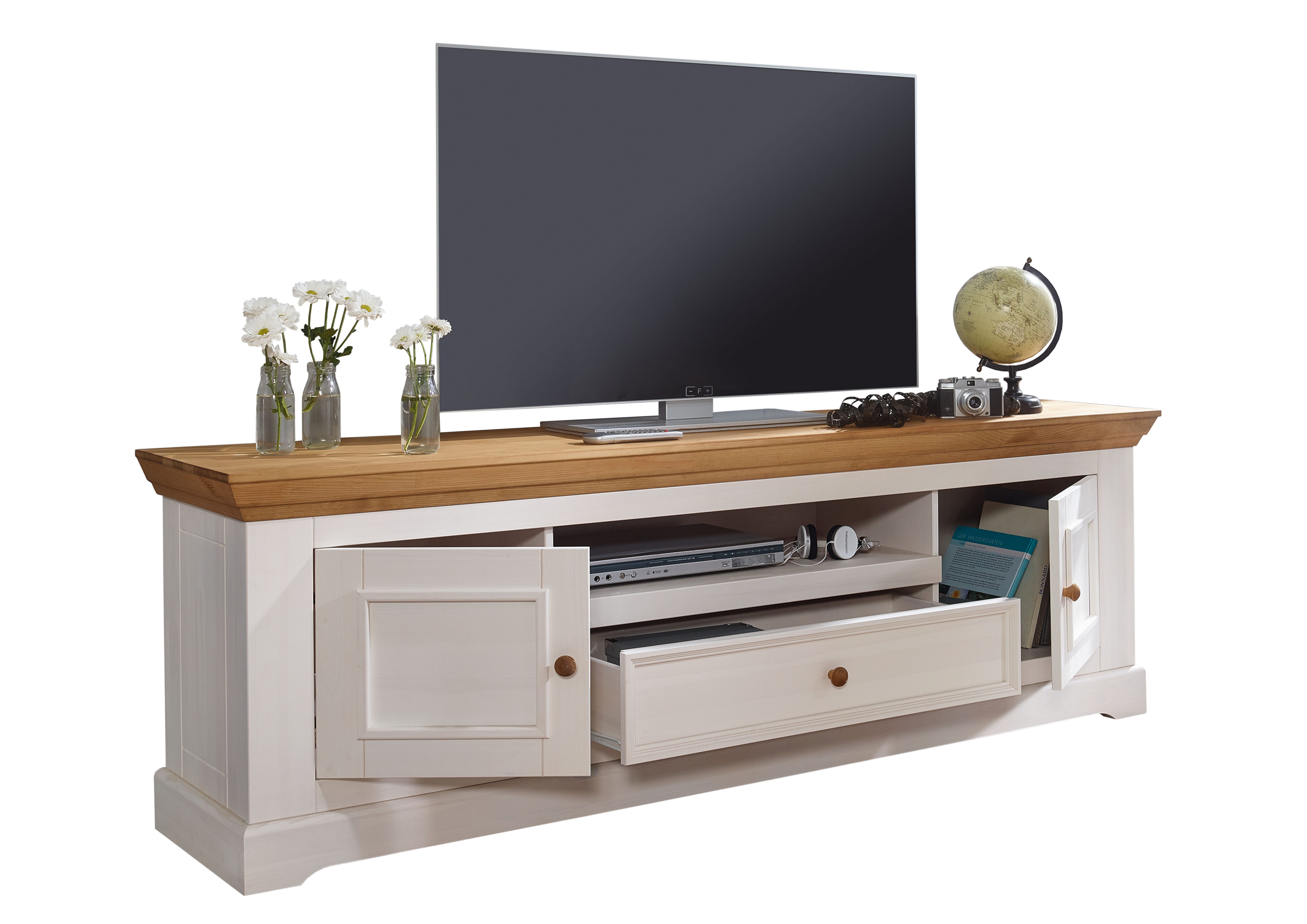 Woodroom Lowboard Oslo (B × H × T: 189 × 63 × 42 cm), massive Kiefer weiß oder grau gewachst