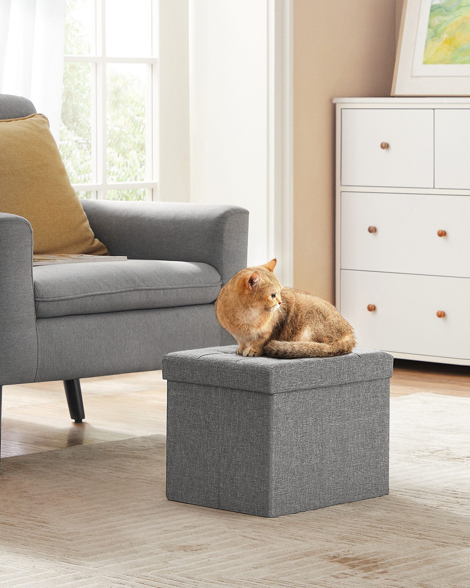 SONGMICS Sitzhocker kleine klappbare Sitzbank, für Wohnzimmer Schlafzimmer Schlafsaal (1 St), mit Stauraum, 31 x 41 x 31 cm, Aufbewahrungsbox, bis 130 kg belastbar