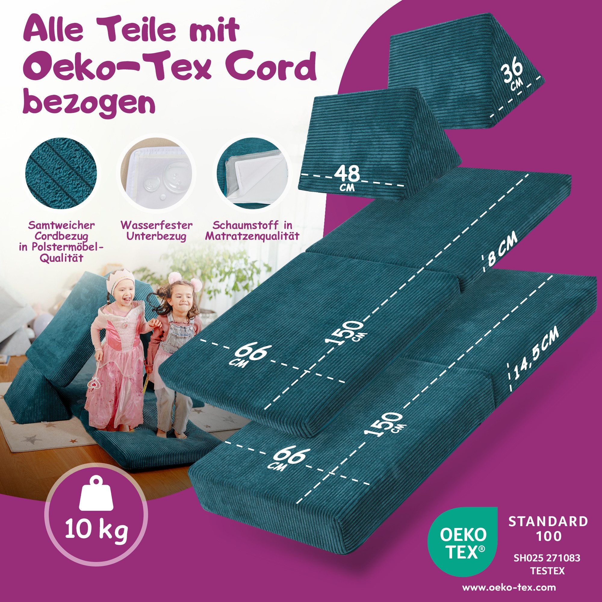 Linodino Kindersofa Spielsofa I aus Schaumstoff Bausteine I Spielcouch für Kinder, 3 Jahre Garantie – Bild 5 von 5
