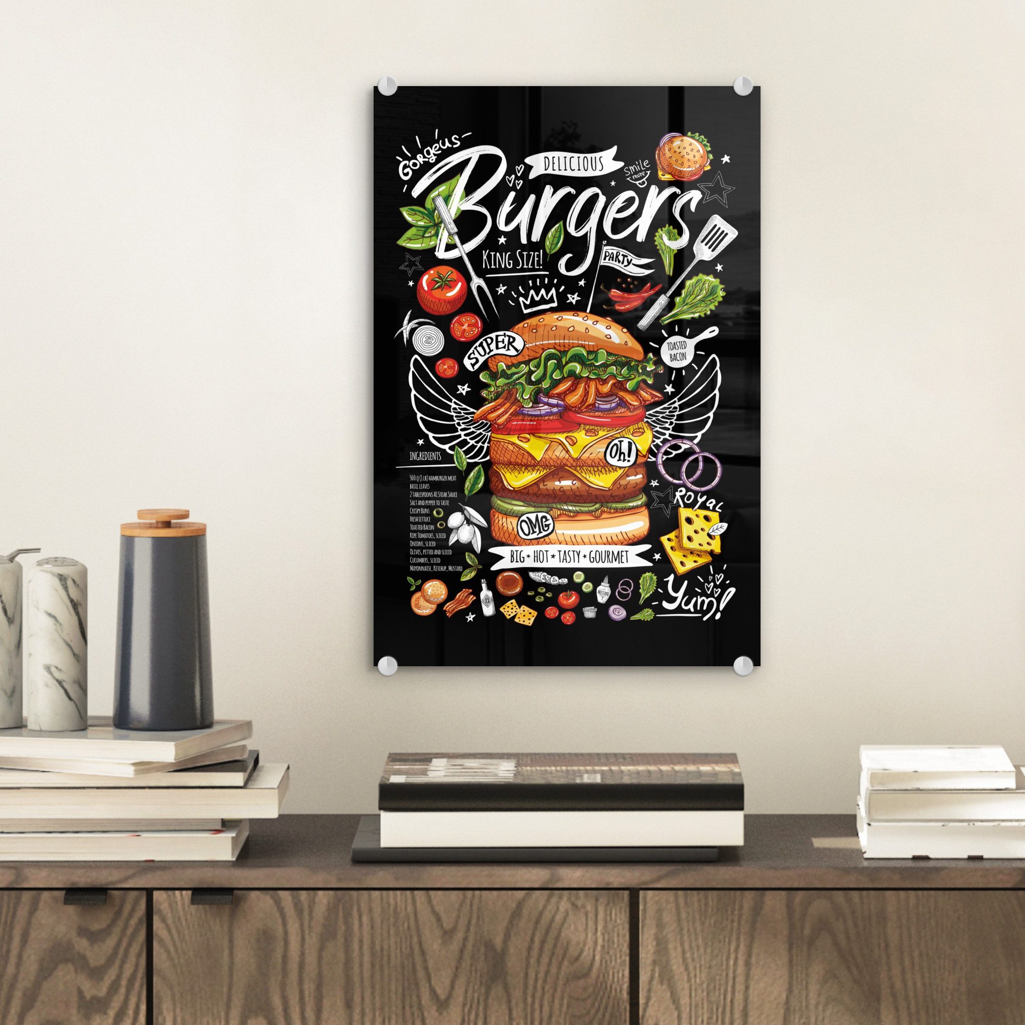 MuchoWow Acrylglasbild Hamburger - Speisekarte - günstig online kaufen