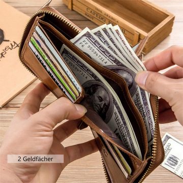 HEYHIPPO Geldbörse Kopfschicht Rindsleder Reißverschluss Multi-Card Brieftasche, Brieftasche horizontal Leder Anti-Diebstahl-Bürste Geldklammer