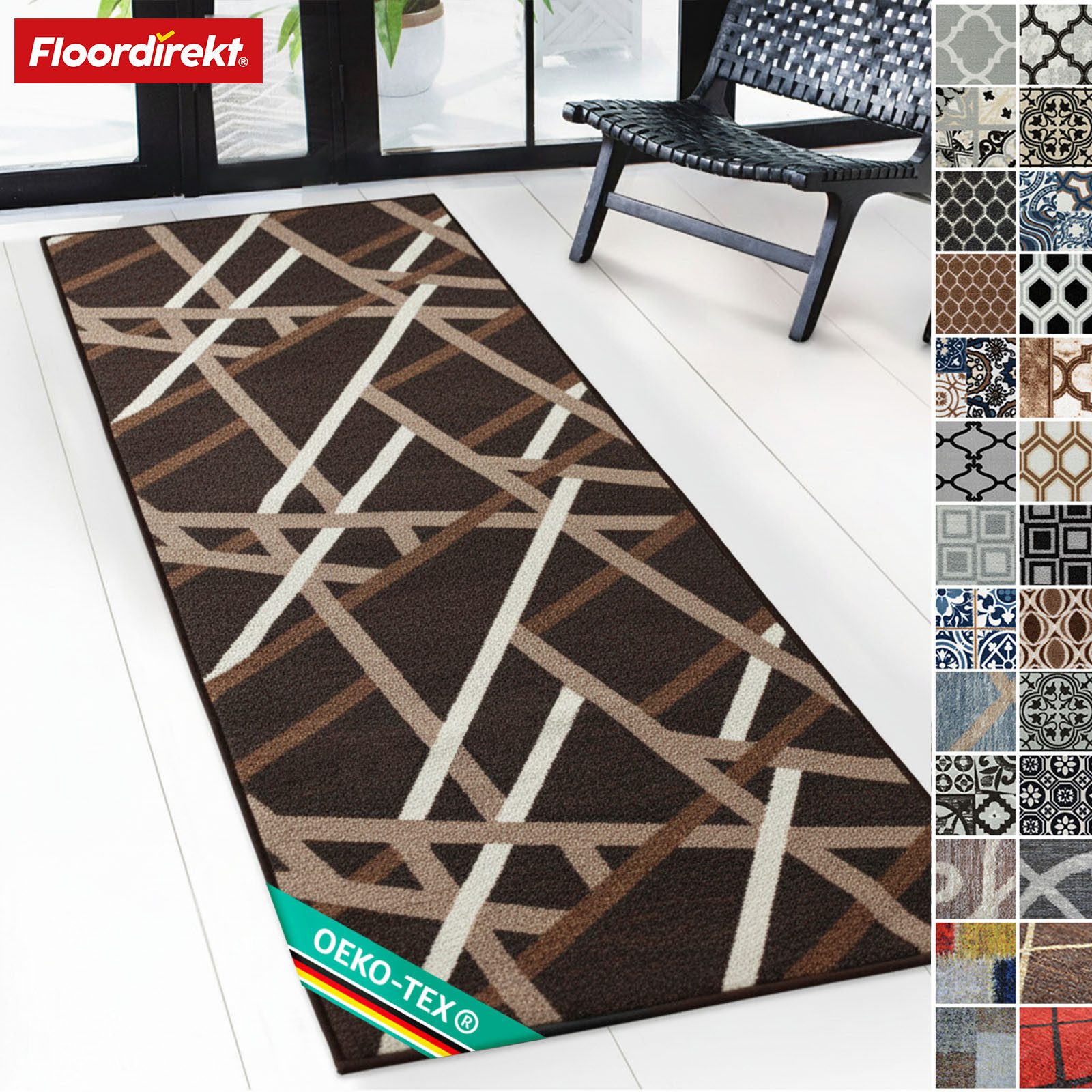 Floordirekt Läufer Printed, modernes Streifen Design, strapazierfähiger Flur Läufer, Rechteckig, rutschfeste Rückseite, für Flur, Küche & Eingang, Braun - 67x100 cm