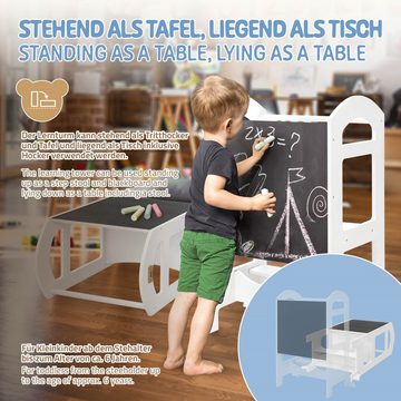 Joyz Kinderstuhl Montessori Lerntower für Kinder aus Holz Verwandelbar Kinderstuhl, Küchenhelfer Weiß mit Tafel und 2 Stufen 70cmx40cmx90cm