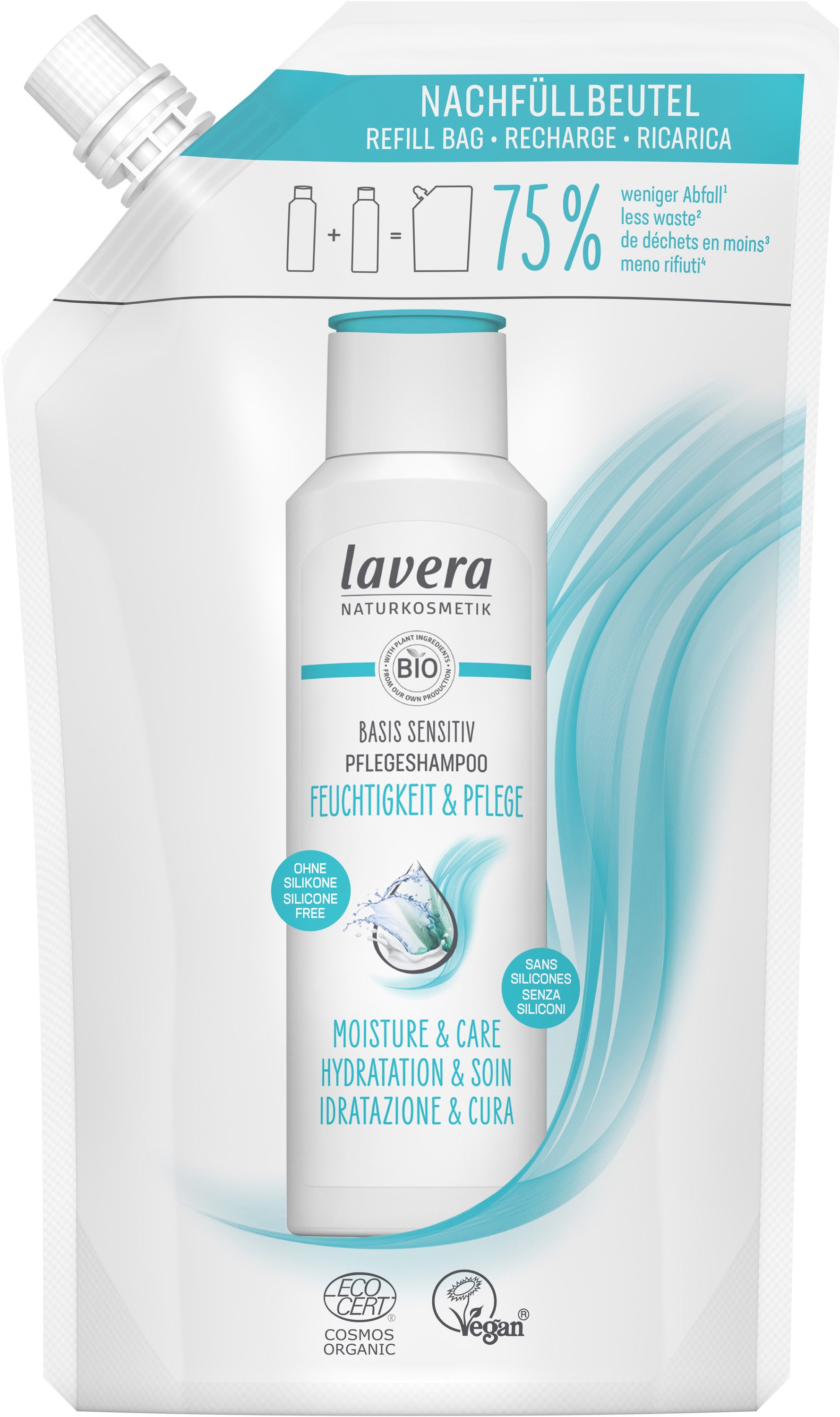 lavera Haarshampoo Nachfüllbeutel basis sensitive Pflegeshampoo Feuchtigkeit & Pflege, 1-tlg.
