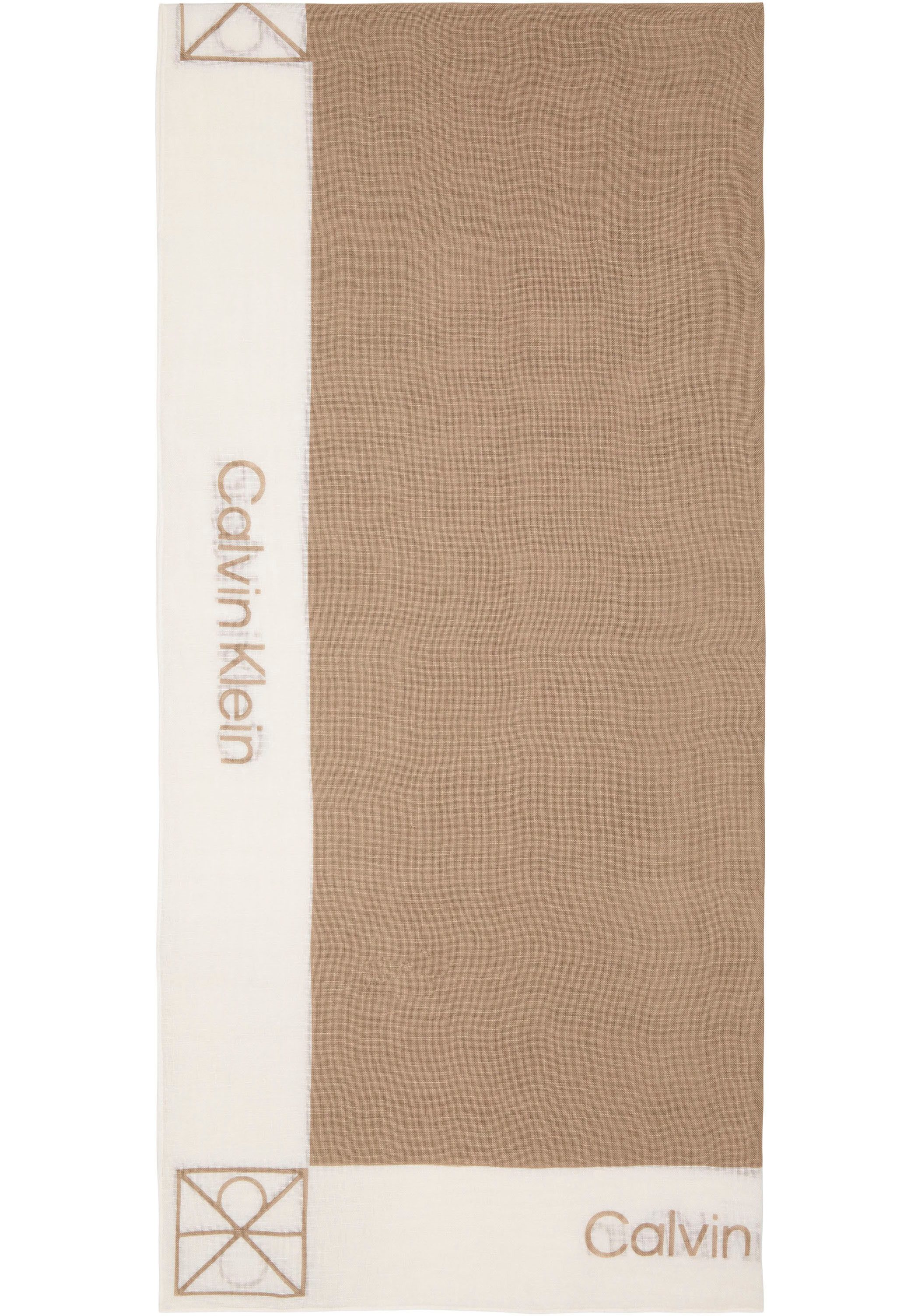 Calvin Klein Modetuch LINEN BLEND EMBLEM PAREO SCARF, Mit Farbkontrasten