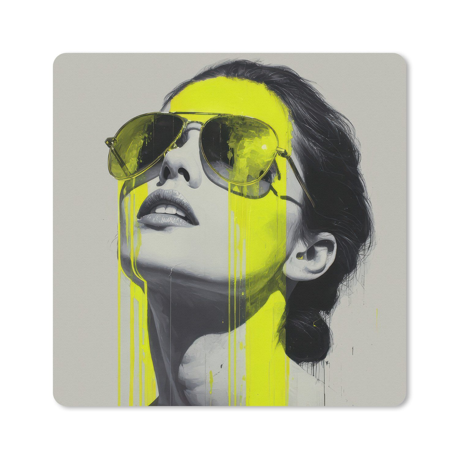 MuchoWow Mauspad Frau - Brille - Farbe (1-St), Schreibtischunterlage, Gaming Deko PC, Gaming Setup, 40x40 cm