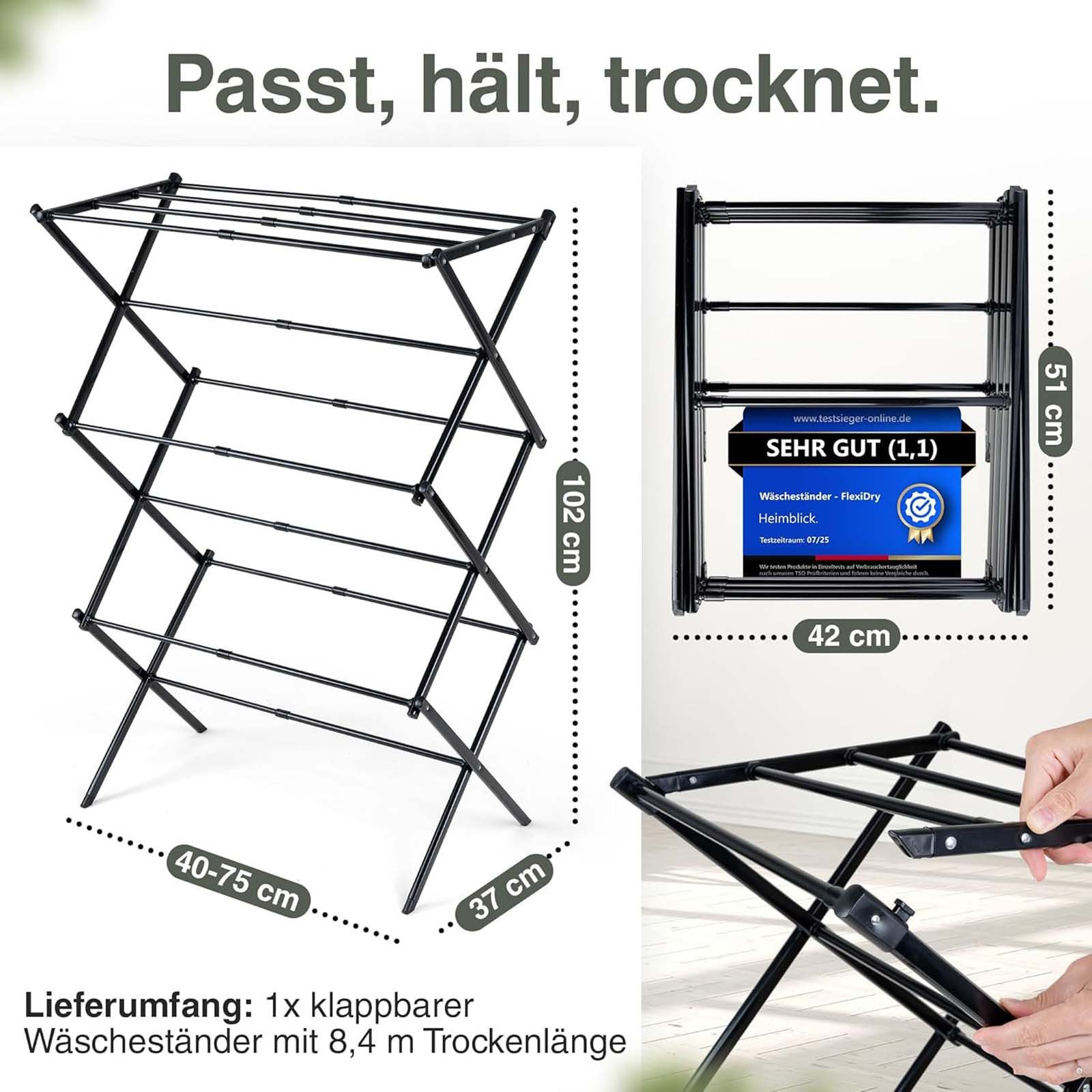 Heimblick. Turmwäscheständer Turm Ständer Wäsche Turmtrockner, Klappbar Schwarz Platzsparend Höhenverstellbar – Bild 3 von 5