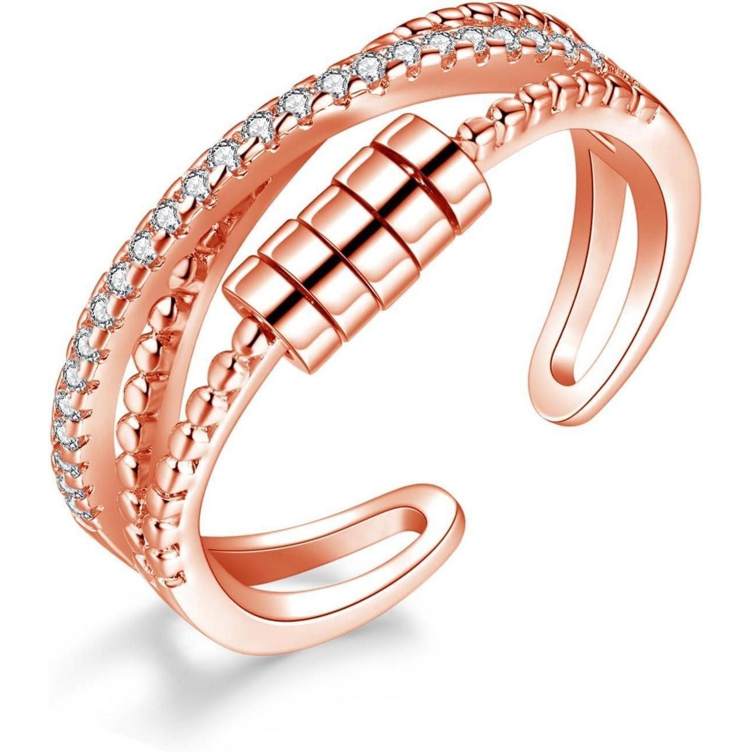 LuxusKollektion Silberring Ringe 925 Silber Einstellbar Anti Stressring Damen Kreuz Ring Rosegold