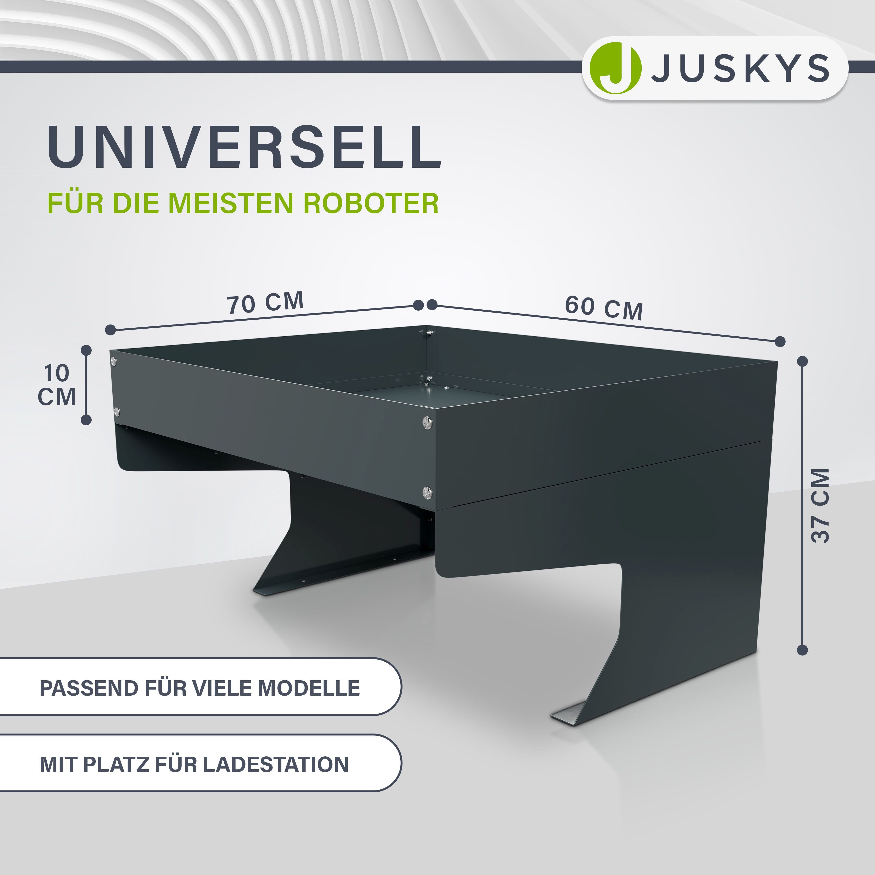 Juskys Mähroboter-Garage, BxTxH: 60x70x37 cm, für Garten, mit Pflanzkasten, Schutz vor Witterung, verzinkter Stahl, langlebig