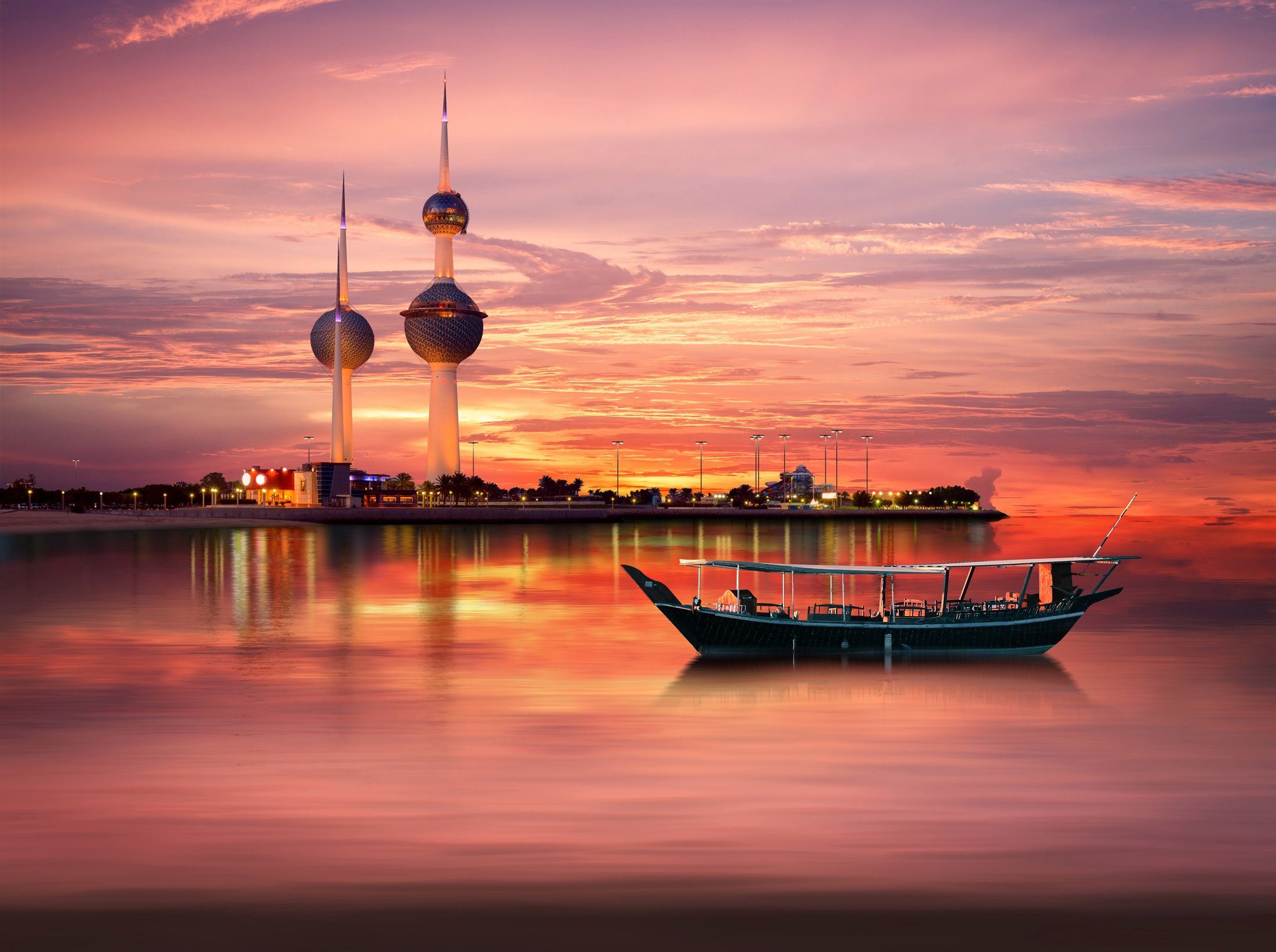 Papermoon Fototapete KUWAIT-STADT-BOOT SKYLINE STRAND MEER GOLF PANORAMA